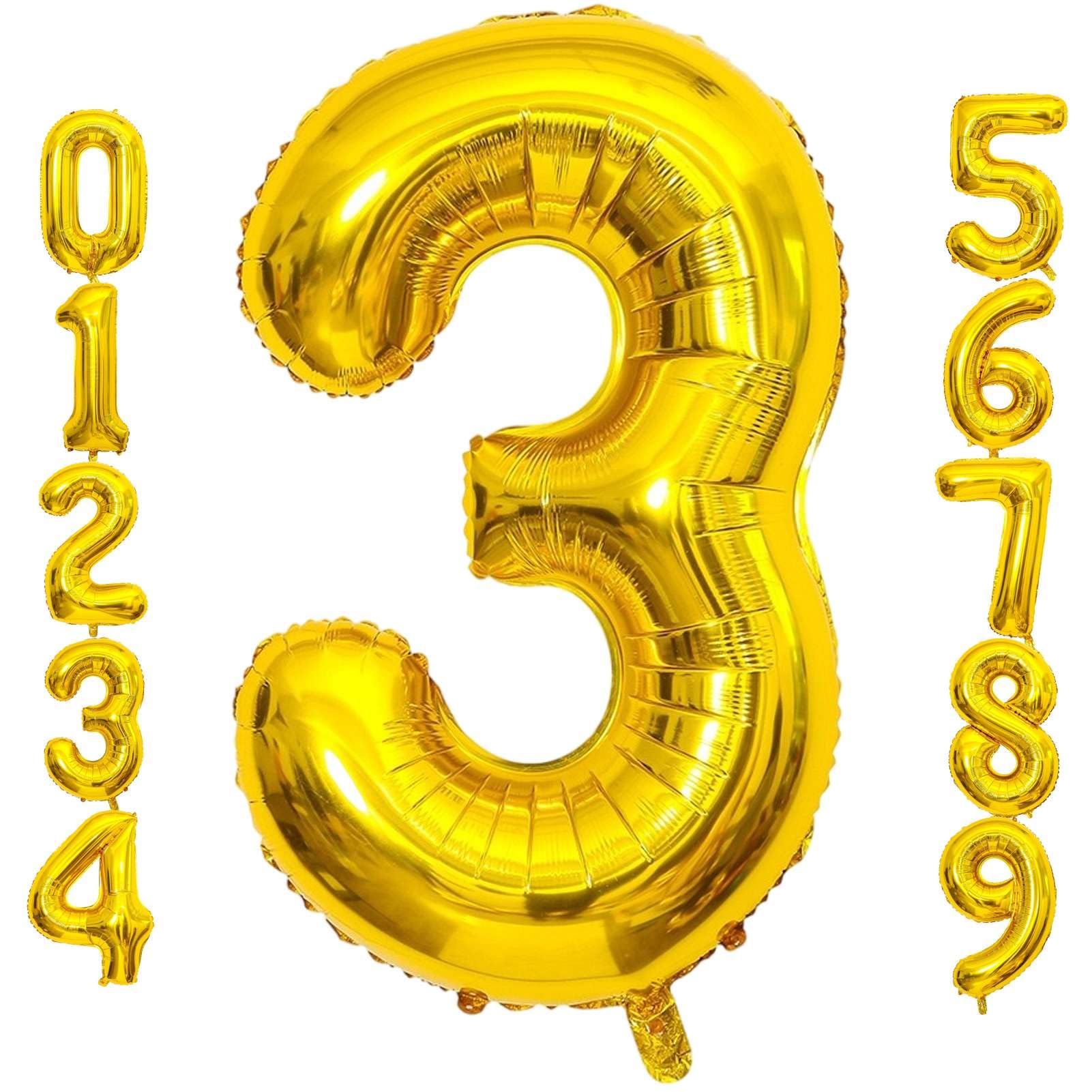 Lovoir 40 Inch Large Gold Number 3 Balloon - Extra Big Jumbo Mylar Foil Helium Balloons for Birthday Party Decorations, Graduation, Anniversary, Baby Shower & Engagement Photo Shoot - Perfect for Indoor/Outdoor Celebrations & Event Backdrops