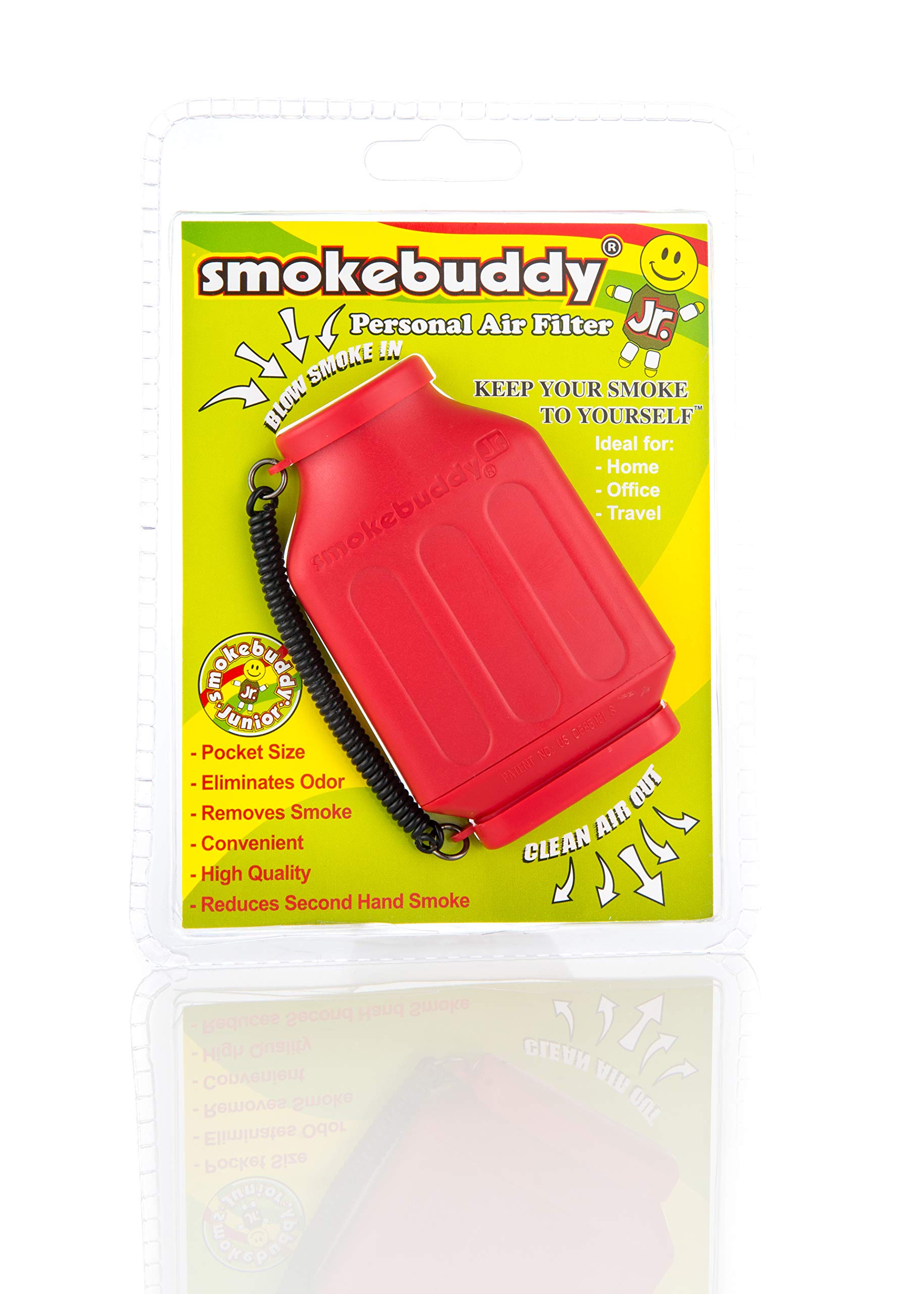 Smoke Buddy Jr. Personal Air Purifier - Portable Odor Eliminator & Smoke Filter for Home, Car, and Travel - Red