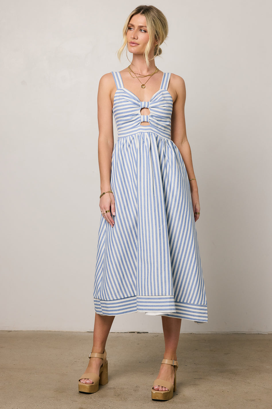 Archie Striped Midi Dress for Women - Flowy Summer Casual Dress with Pockets | Perfect for Beach Vacations, Brunch Dates & Office Wear