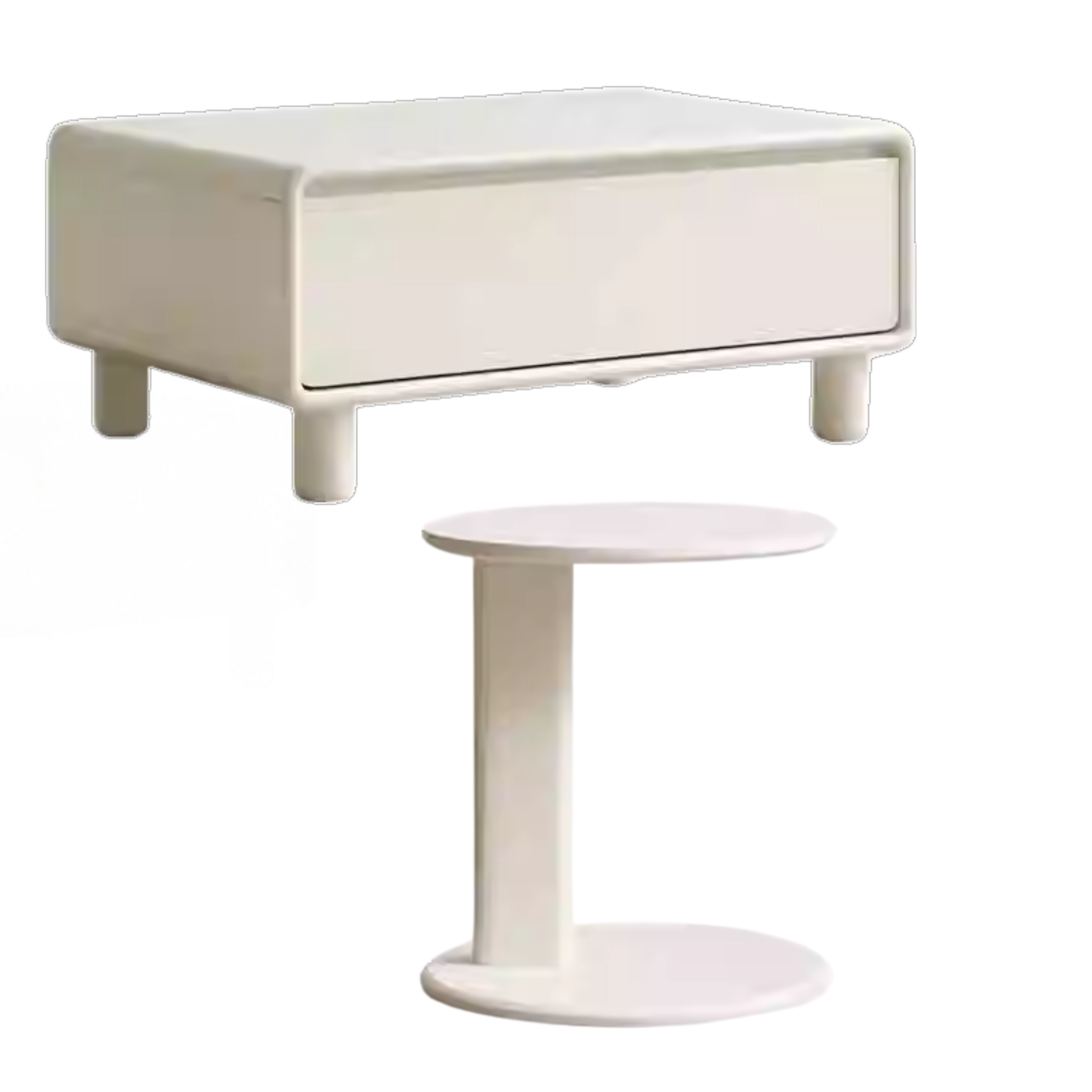 31.5x21.6x13.7 inch + 15.7x15.7x17.7 inch / 80x55x35 cm + 40x40x45 cm / White Color / Coffee table + round table [set]
