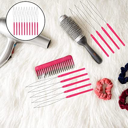 RED KARTZ Hair Extension Pulling Needle - Plastic Loop Threader for Micro Beads (6-Piece Set) | Perfect for Hair Extensions, Weaves & Braiding