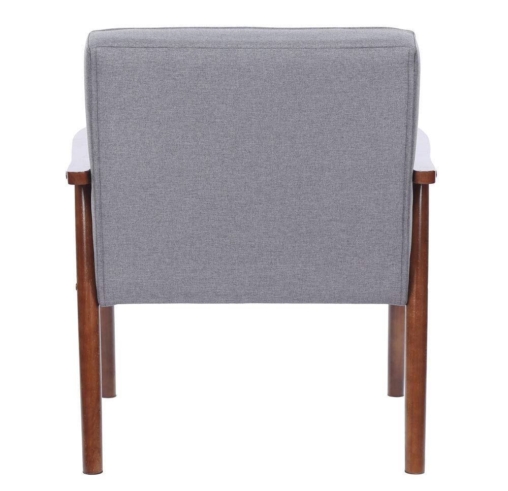Mid-Century Modern Accent Chair - Retro Fabric Upholstered Lounge Chair with Wooden Arms for Living Room, Bedroom or Office - Comfortable Grey Armchair for Relaxing & Reading