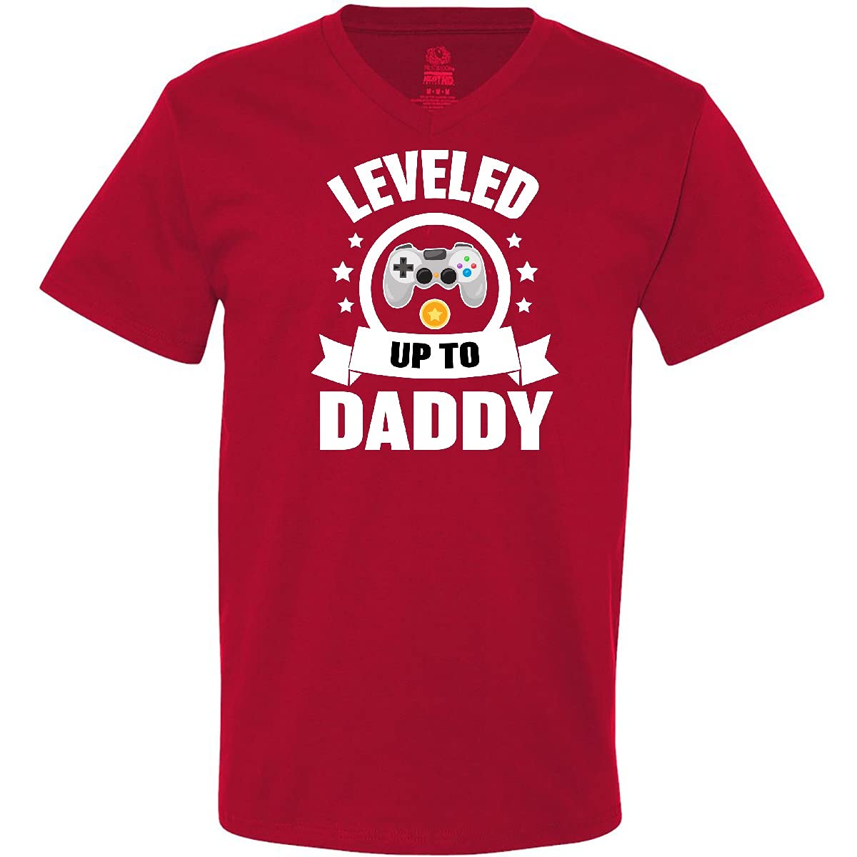 Leveled Up to Daddy with Game Controller Men's V-Neck T-Shirt | Gamer Dad Shirt | Funny Father's Day Gift | Perfect for Gaming Enthusiasts & New Dads