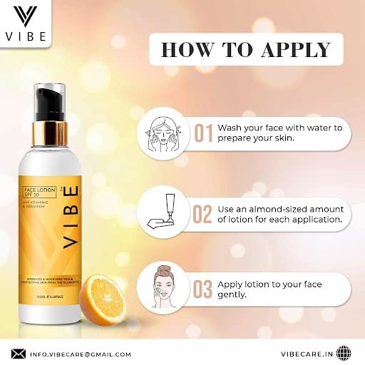 VIBESS Brightening Face Lotion with SPF 20 | Vitamin C & Geranium Moisturizer for Dry Skin | 100ml Hydrating Cream for Women & Men | Natural UV Protection & Skin Nourishment | Perfect for Daily Skincare & Sun Defense