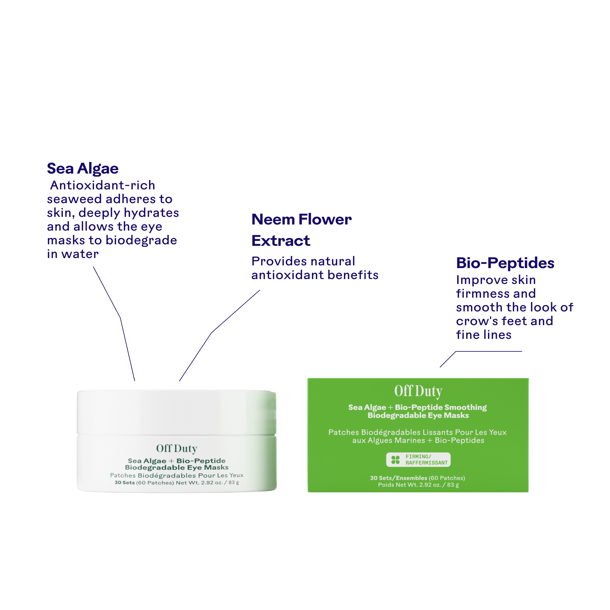 OffDuty™ Biodegradable Under Eye Patches with Sea Algae & Bio Peptide - Reduce Dark Circles & Puffiness for Glowing Skin | Perfect for Travel, Spa Days & Nighttime Skincare Routine
