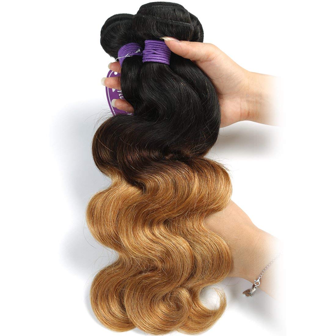 Brazilian Virgin Human Hair Bundles - 100% Unprocessed Body Wave Ombre Hair Wefts (3 Bundles 12