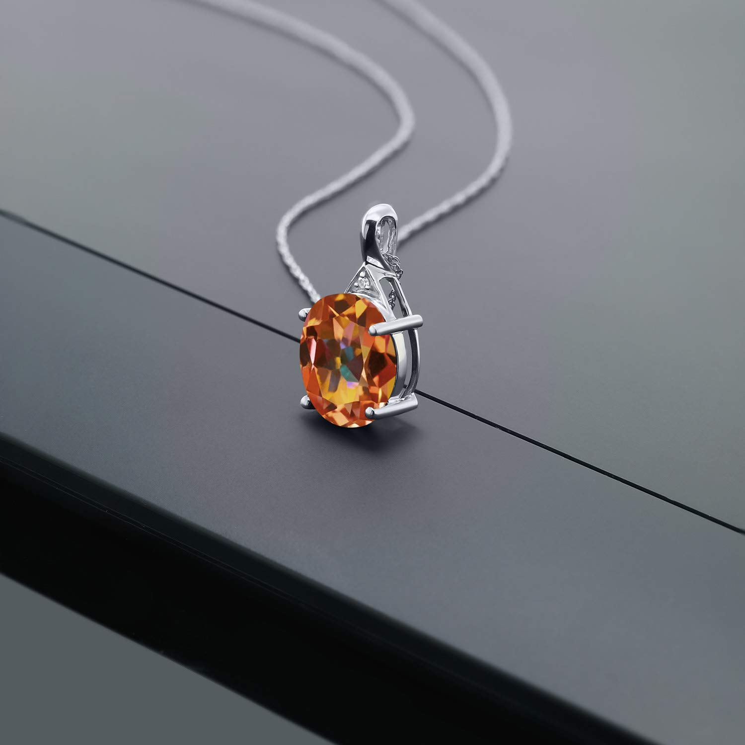 14K White Gold Oval Birthstone & Diamond Pendant Necklace for Women | 12x10mm Oval Gemstone with 18