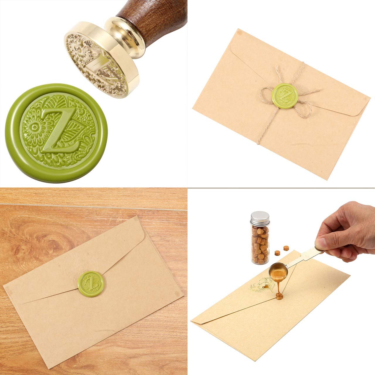 Yoption Brass Letter Z Wax Seal Stamp with Wooden Handle - Botanical Alphabet Initial Sealing Wax Stamp for Wedding Invitations, DIY Crafts, and Vintage Letter Writing