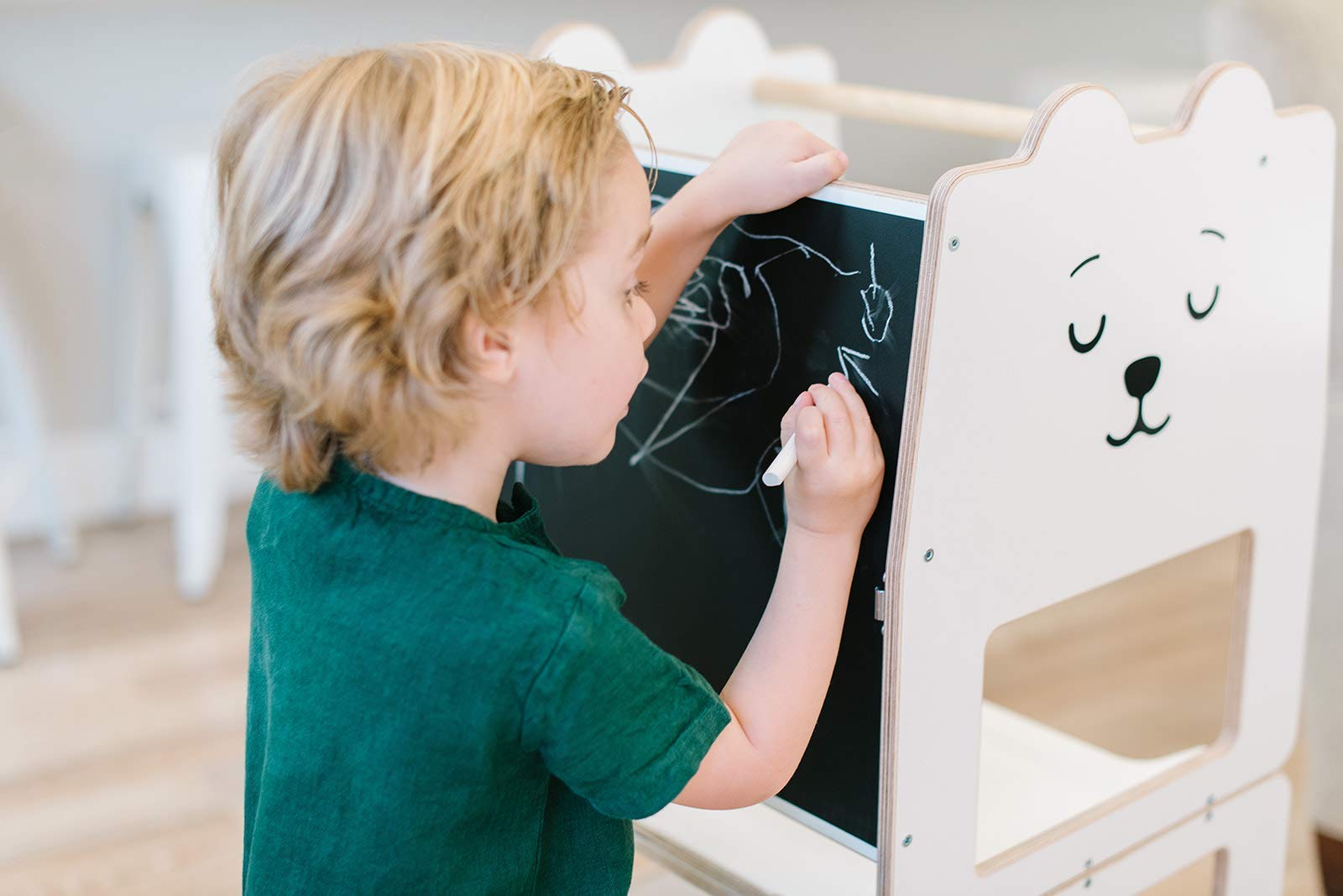 Convertible Kitchen Helper Stool for Toddlers - Adjustable Learning Tower with Blackboard | Safe Step-Up Stool for Kids Baking, Cooking & Learning Activities