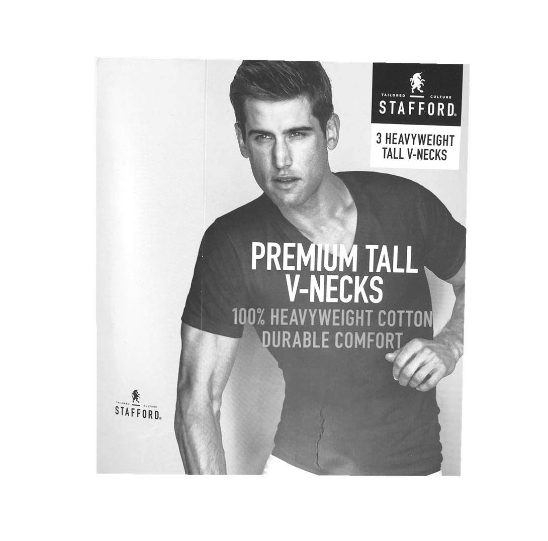 Stafford Men's Tall & Extra Tall 100% Cotton V-Neck Undershirts 3-Pack - Heavyweight Breathable Short Sleeve T-Shirts for Work & Casual Wear - Black (LXT Large Extra Tall)