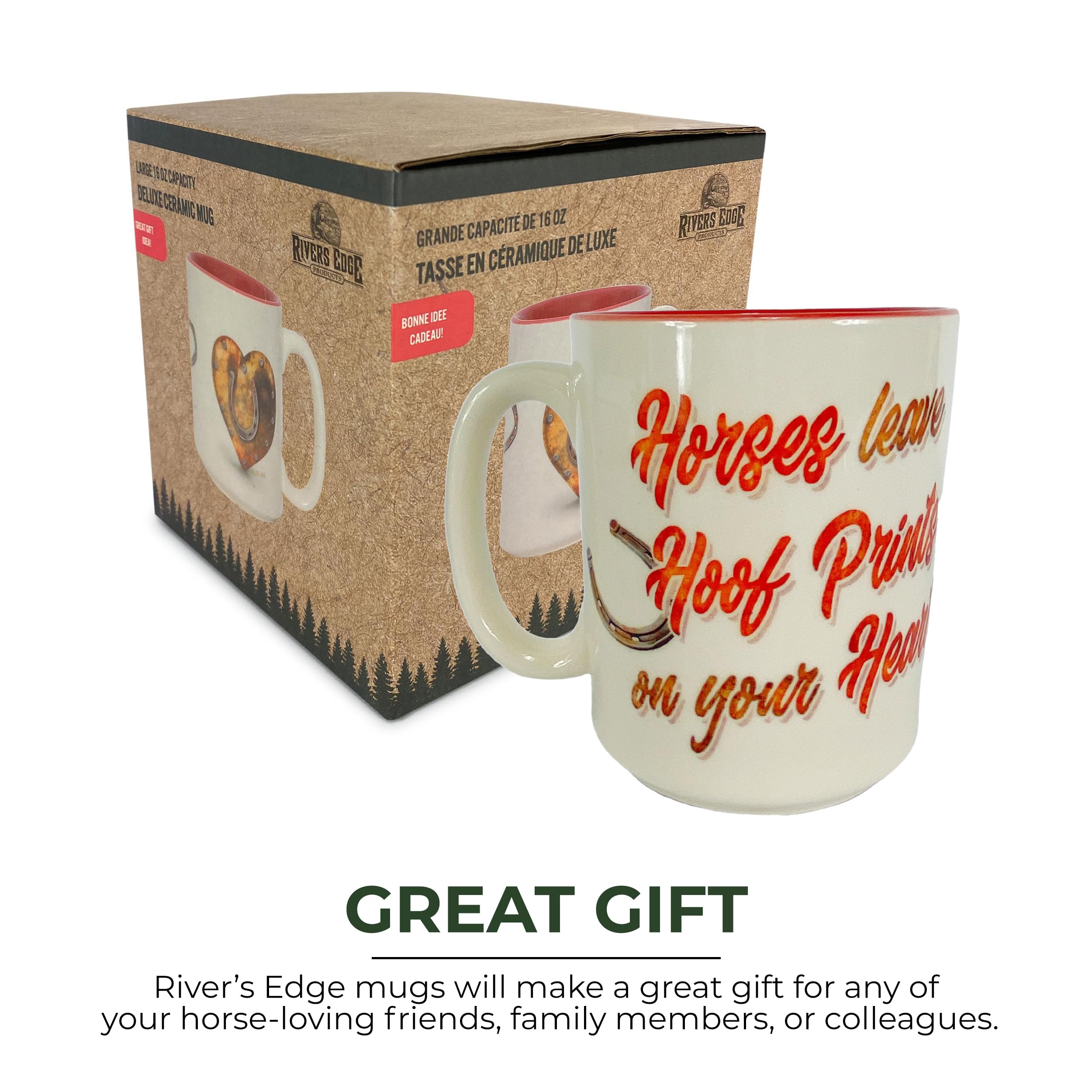 Rivers Edge Products 16 Oz Horse Print Ceramic Coffee Mug with Handle - Espresso, Latte & Tea Cup with Horseshoe & Hoof Prints - Perfect for Home, Office & Gifts