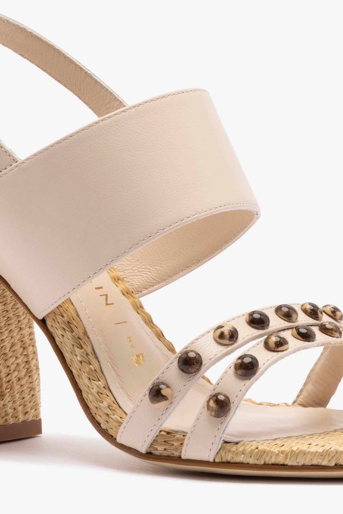 Chloe Gosselin by Larroudé Margot Women's Sandals - Puff Cream Leather & Natural Raffia Strappy Heels - Perfect for Summer Weddings, Beach Vacations & Boho Chic Outfits