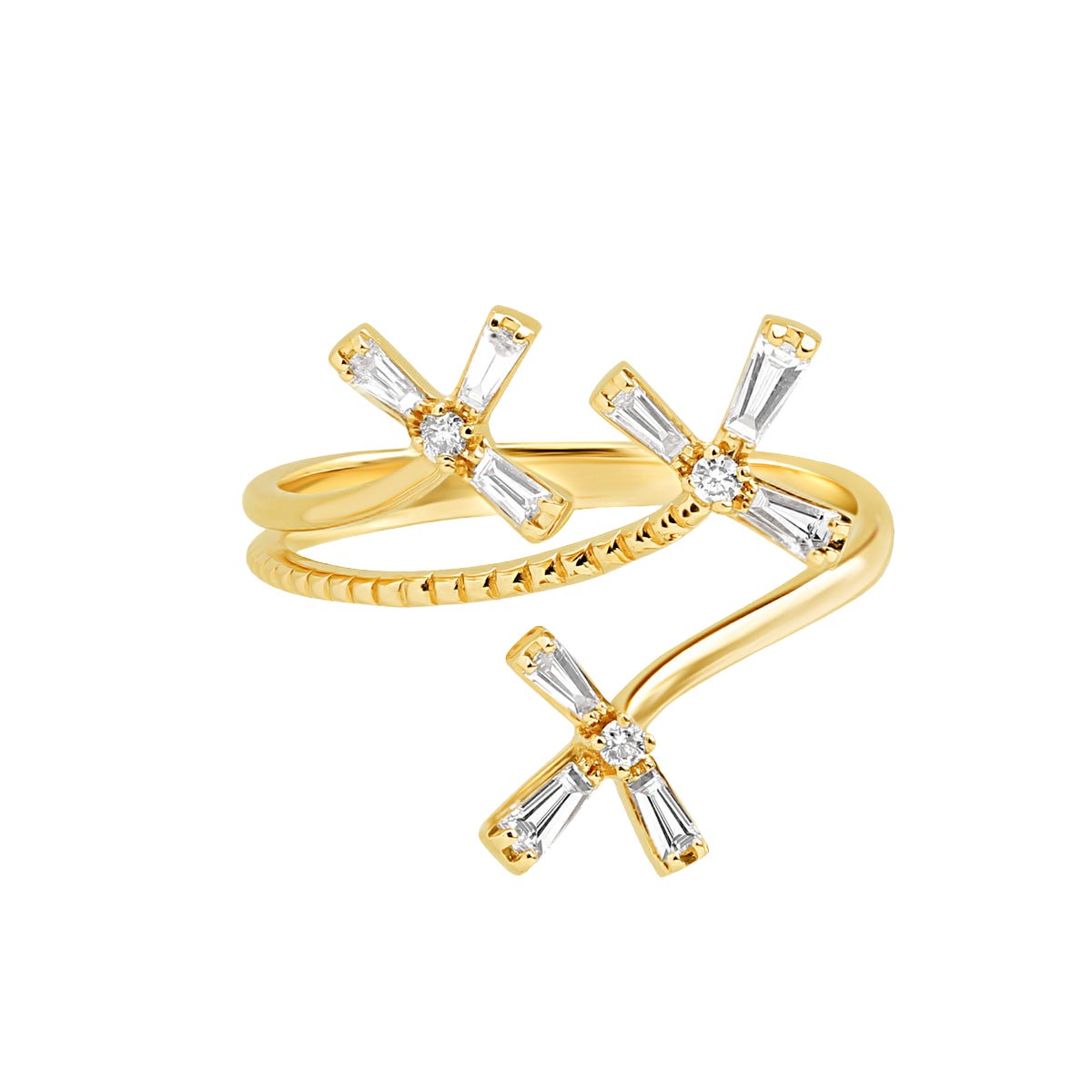 14K Yellow Gold Floral Diamond Wrap Ring - Elegant Stackable Band for Women, Perfect for Weddings, Anniversaries & Everyday Wear