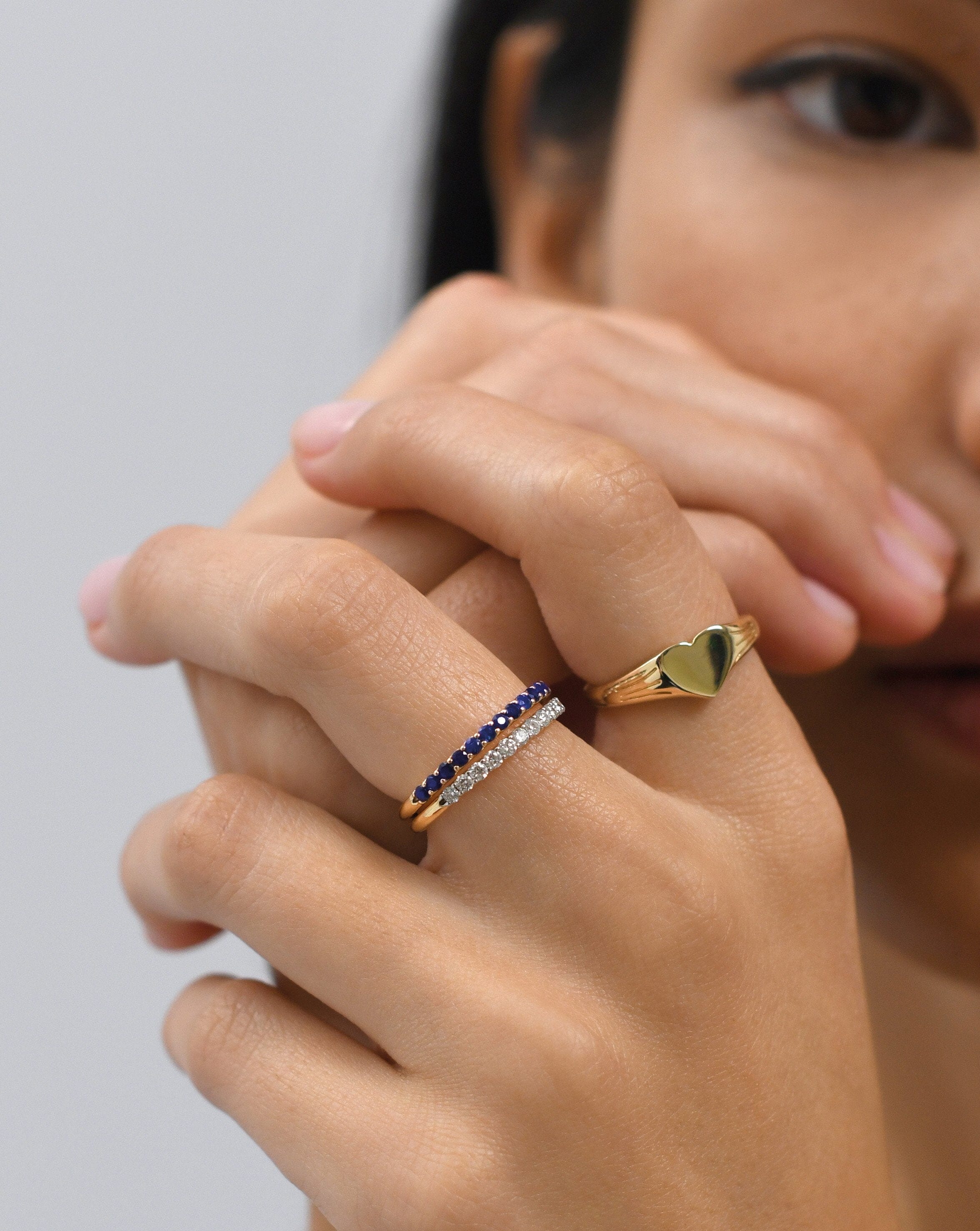 14K Solid Gold Half Sapphire Eternity Ring for Women - Genuine Blue Sapphire Wedding Band, Anniversary Gift for Her, Perfect for Engagement, Promise Rings & Special Occasions