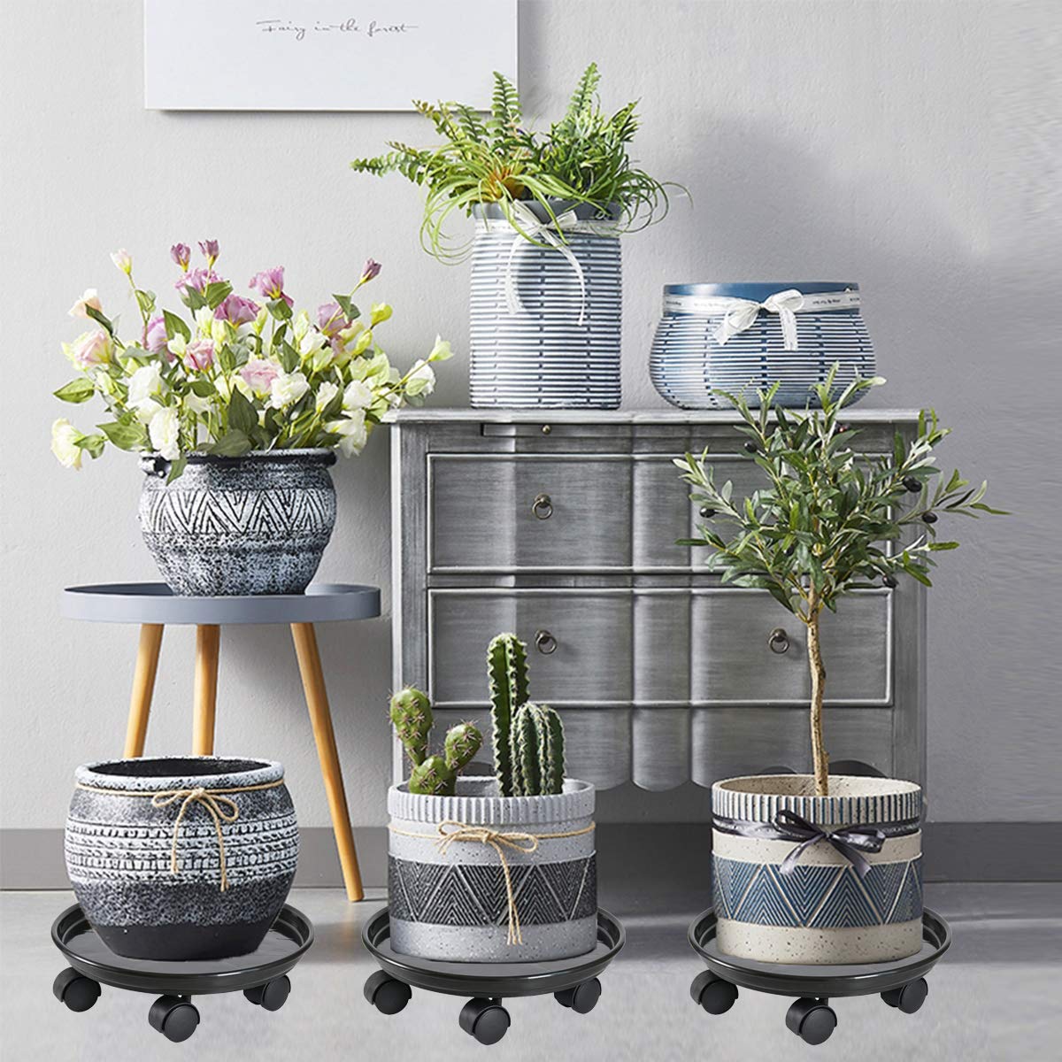 14 Inch Heavy Duty Black Plant Caddy with Wheels - Round Rolling Plant Stand for Flower Pots, Garden Dolly Trolley - Perfect for Indoor/Outdoor Use on Patio, Deck or Greenhouse (1 Piece)