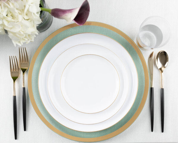 20-Piece Elegant White & Gold Round Plastic Dinnerware Set - Premium Disposable Plates, Bowls, Cups & Cutlery for 10 Guests - Perfect for Weddings, Parties, Catering & Outdoor Events