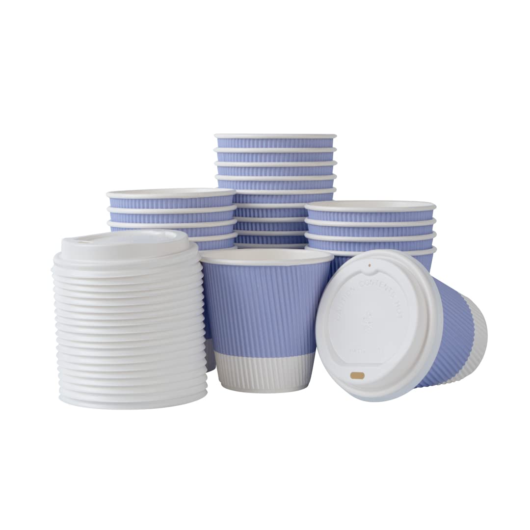 Restaurantware 8oz Insulated Coffee Cups with Lids - 400 Pack Leakproof Ripple Wall Hot Cups | Eco-Friendly Disposable Paper Cups for Coffee, Tea, Hot Chocolate & Lattes | Perfect for Cafes, Offices & Home Use