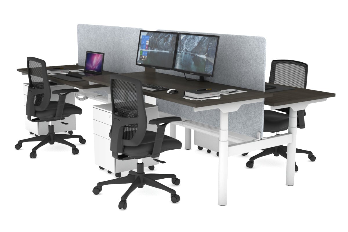 Flexi Premium Height Adjustable 4-Person H Bench Workstation - White Frame [1800L x 700W] - Ideal for Office, Coworking Spaces & Home Offices