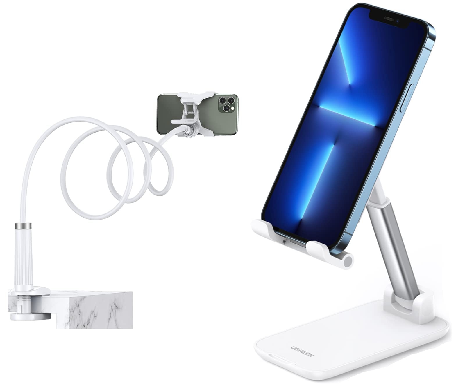 UGREEN Adjustable Gooseneck Phone Holder Stand for Bed, Desk, Car - Universal Clip Mount for iPhone, Samsung, Tablets - Perfect for Watching Videos, Gaming & Reading in Bed or Office