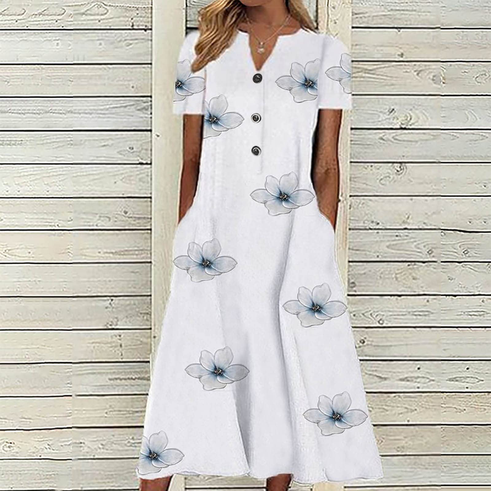 2025 Women's Casual Floral T-Shirt Dress - Elegant A-Line V-Neck Short Sleeve Summer Dress for Spring & Summer | Perfect for Beach, Brunch & Date Nights
