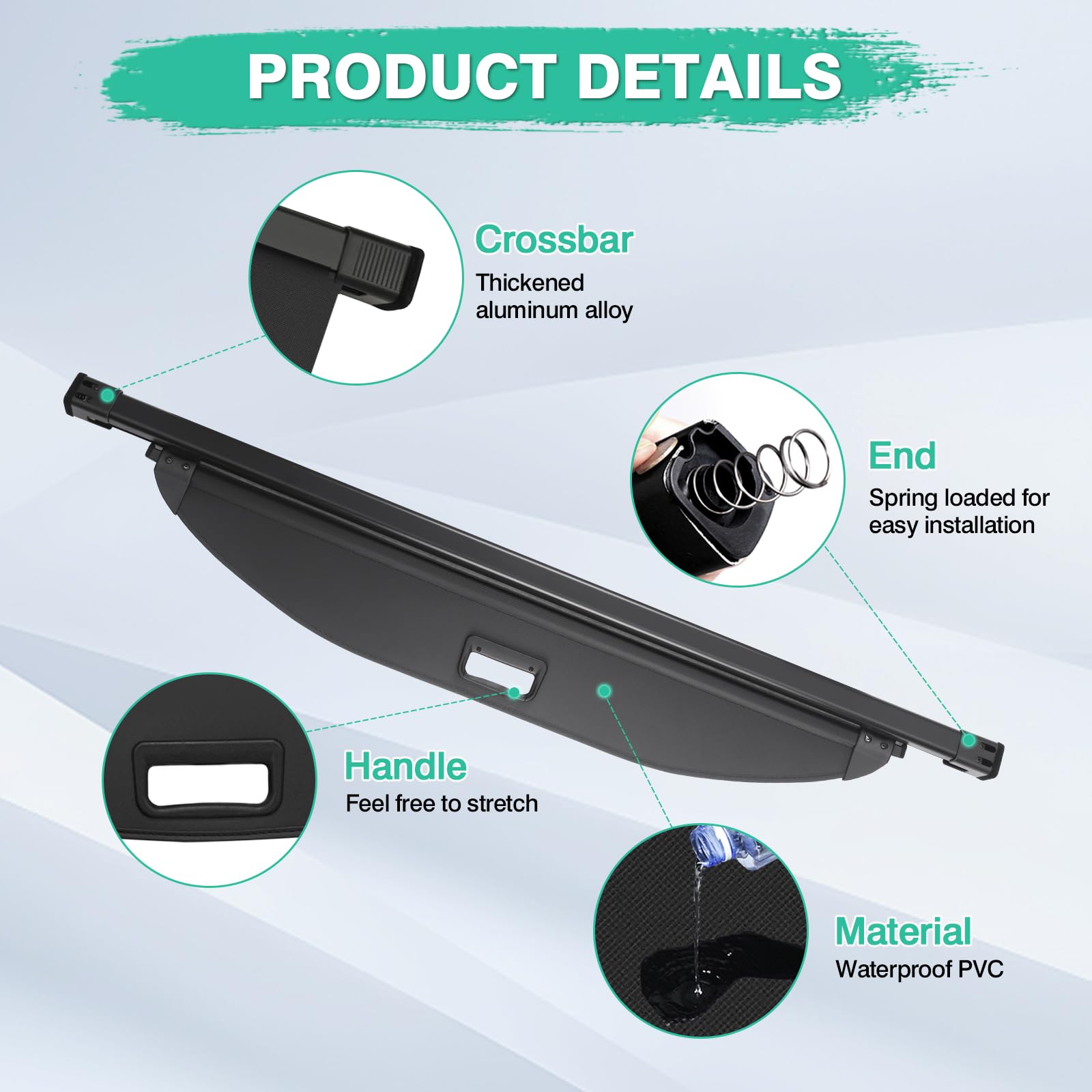 2019-2023 Hyundai Santa Fe Retractable Cargo Cover - Black Trunk Shade & Tonneau Security Cover for 5-Seat SUV | Perfect for Road Trips, Grocery Protection & Vehicle Security