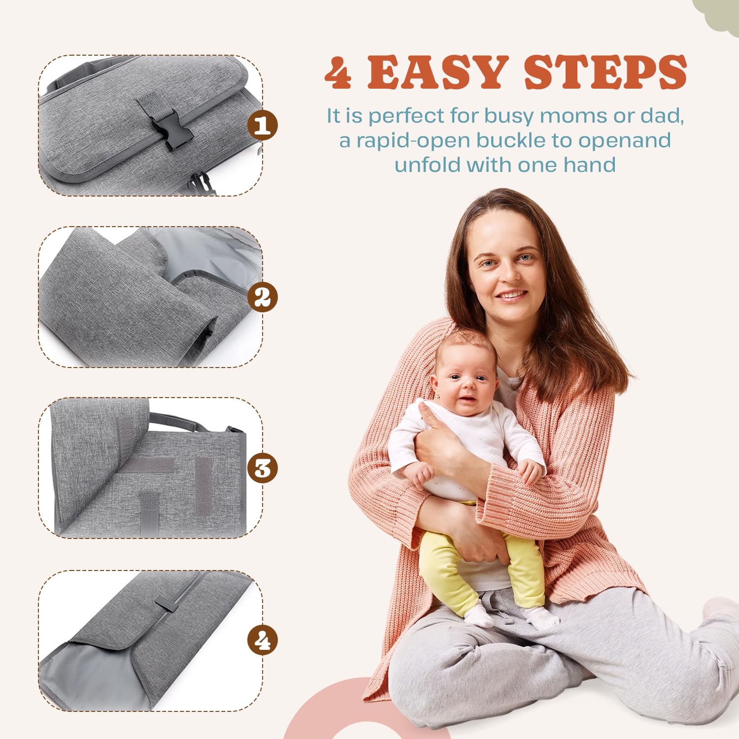 Portable Baby Diaper Changing Pad - Waterproof Travel Changing Mat with Storage Pockets for Diapers & Wipes - Foldable Compact Changing Station for On-the-Go Parents - Perfect for Travel, Nursery, and Outdoor Use