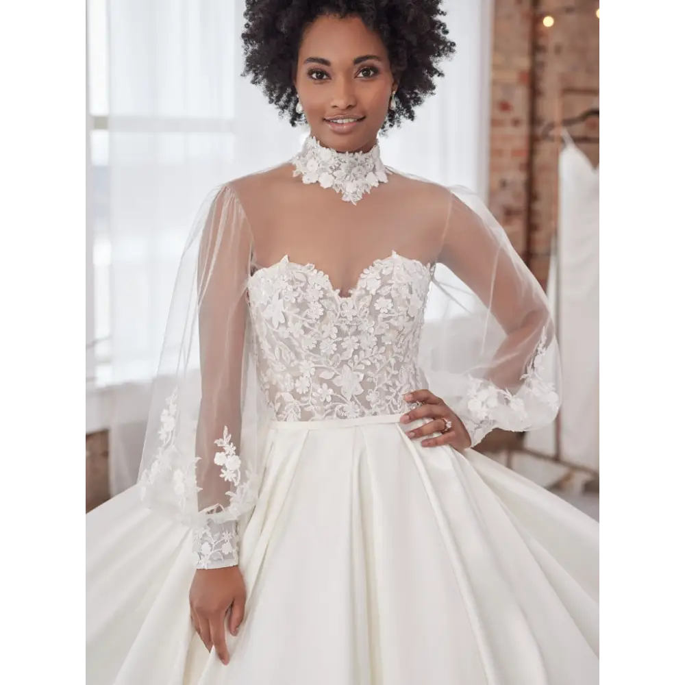 Maggie Sottero Denae Detachable Wedding Dress Jacket - Elegant Bridal Cover-Up for Church Ceremony & Outdoor Photos