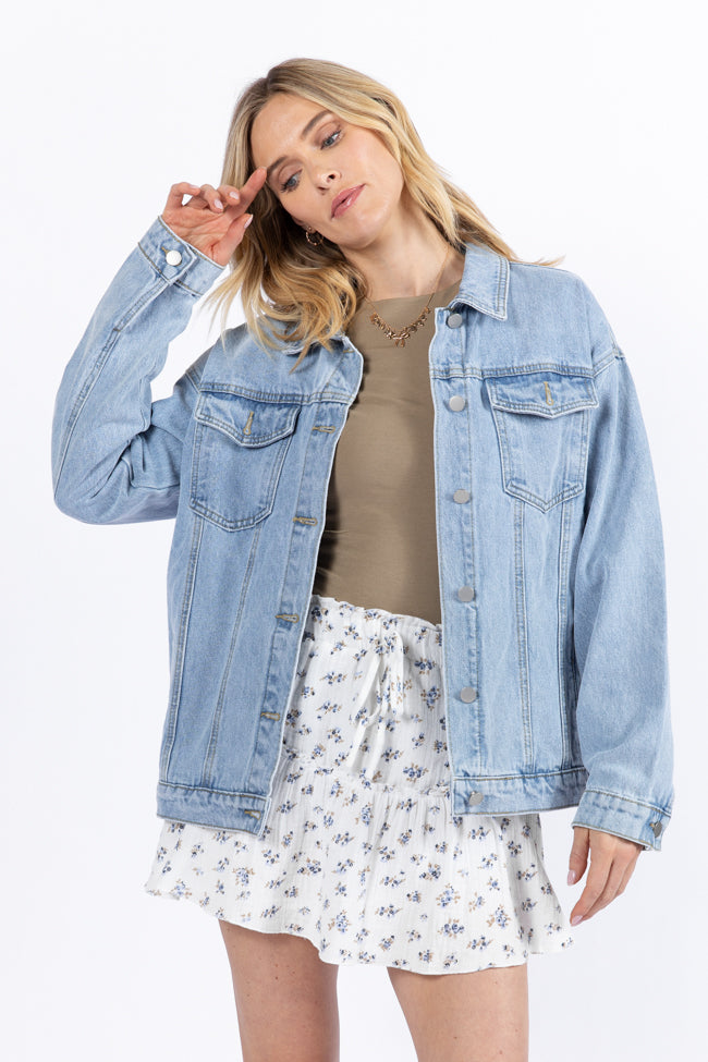 Light Wash Boyfriend Denim Jacket for Women - Distressed Vintage Style Denim Jacket - Casual Oversized Jean Coat for Spring & Fall | Perfect for Layering, Streetwear, and Everyday Outfits