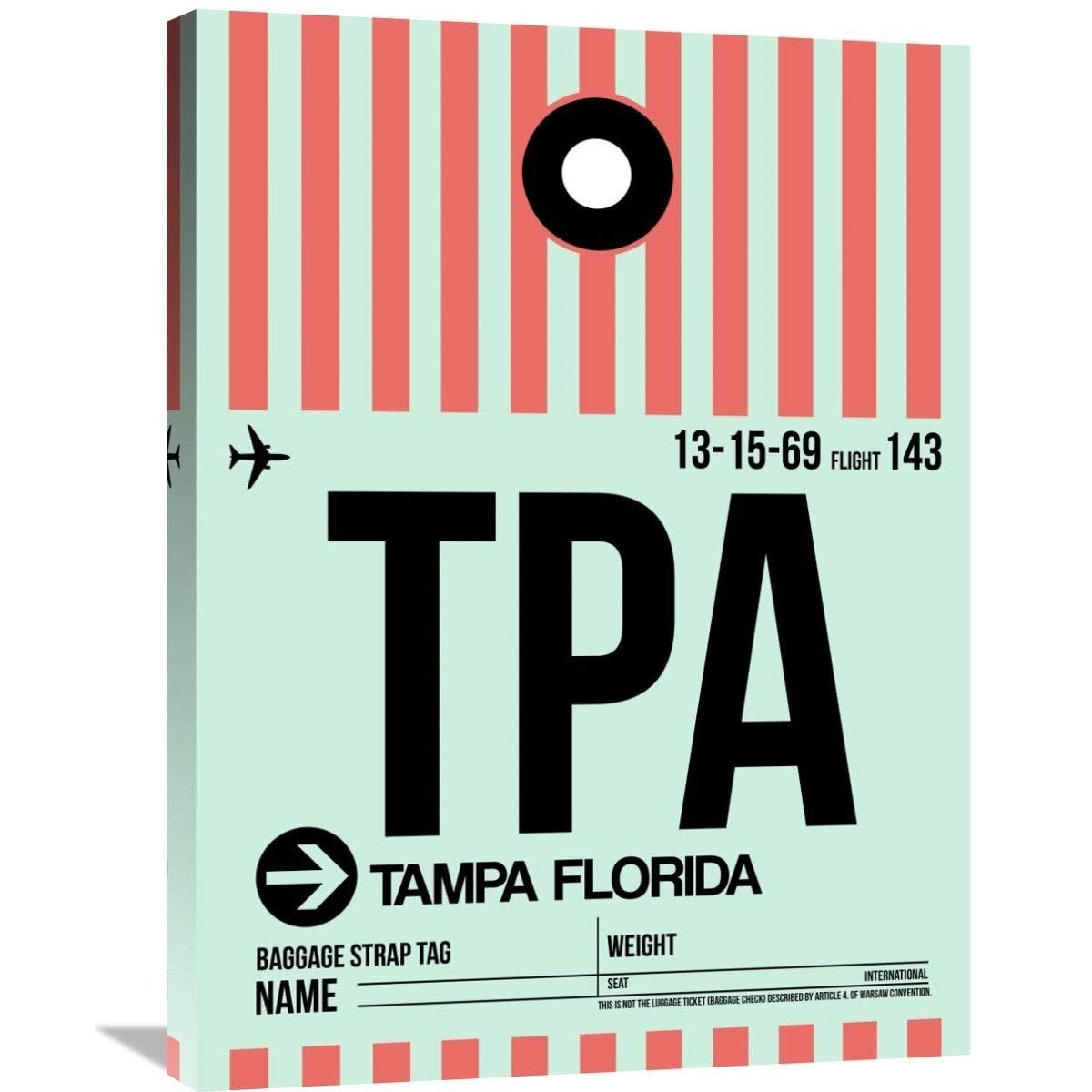 TPA Tampa Luggage Tag Stretched Canvas Wall Art - Small Size Airport Travel Decor for Home & Office - Perfect Gift for Travel Lovers & Aviation Enthusiasts
