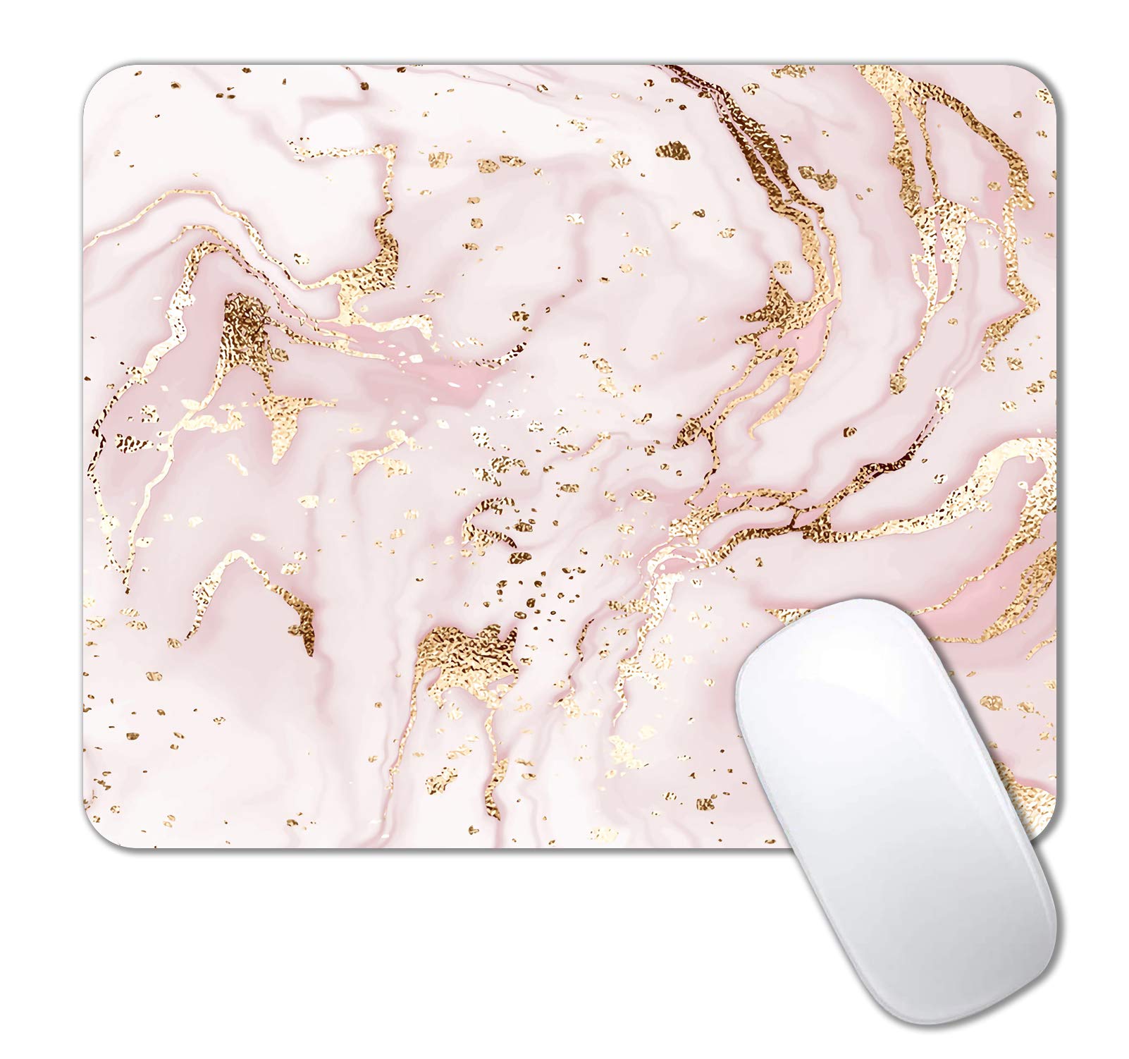 Pink Rose Gold Marble Mouse Pad - Non-Slip Rubber Base Wireless Mouse Mat for Laptop & PC - Portable Office Desk Accessory for Work, Gaming & Home Use