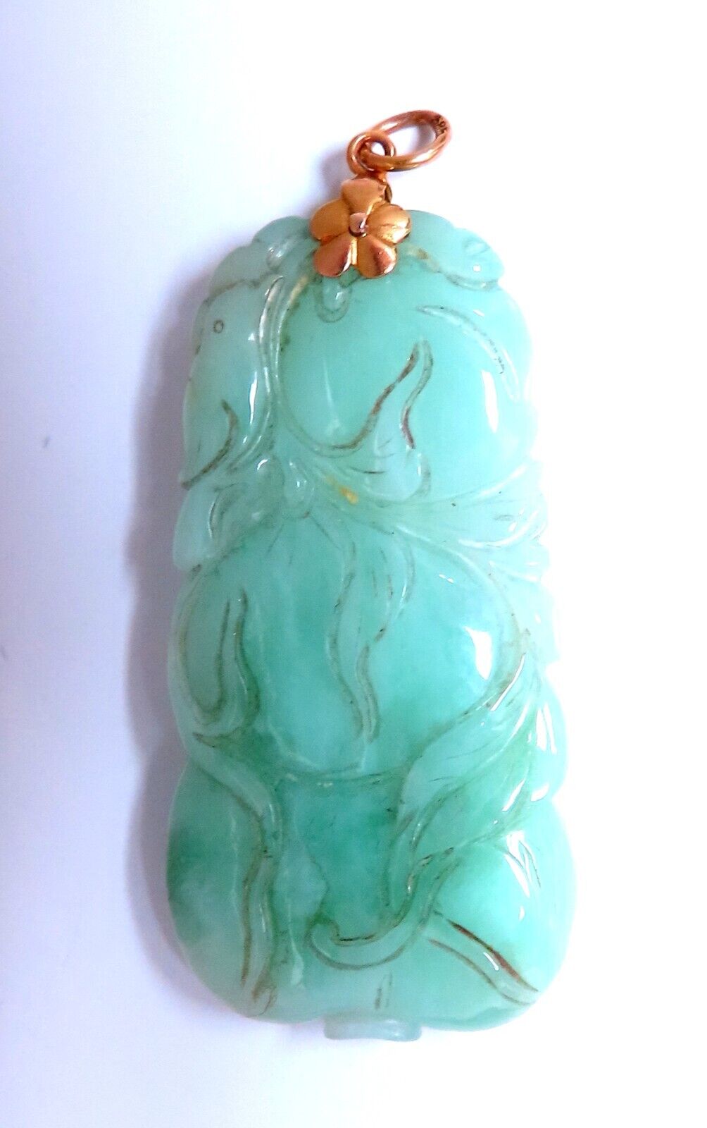 Natural Jade Carved Pendant with 14K Gold Symbol - Elegant Necklace for Women, Spiritual Jewelry Gift for Meditation & Special Occasions