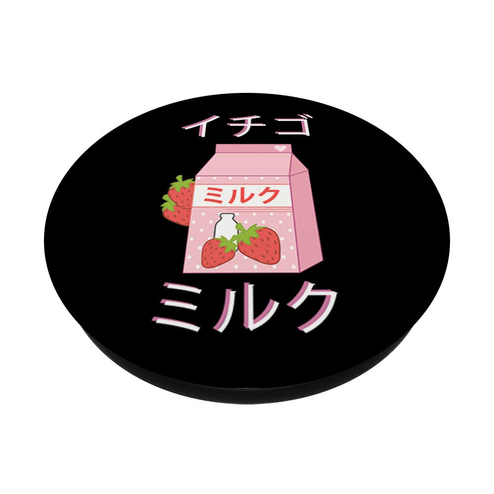 Japanese Milk Carton Graphic Strawberry Milkshake Print PopSockets PopGrip - Swappable Phone Grip for iPhone, Samsung & Tablets - Cute Kawaii Accessory for School, Work & Travel