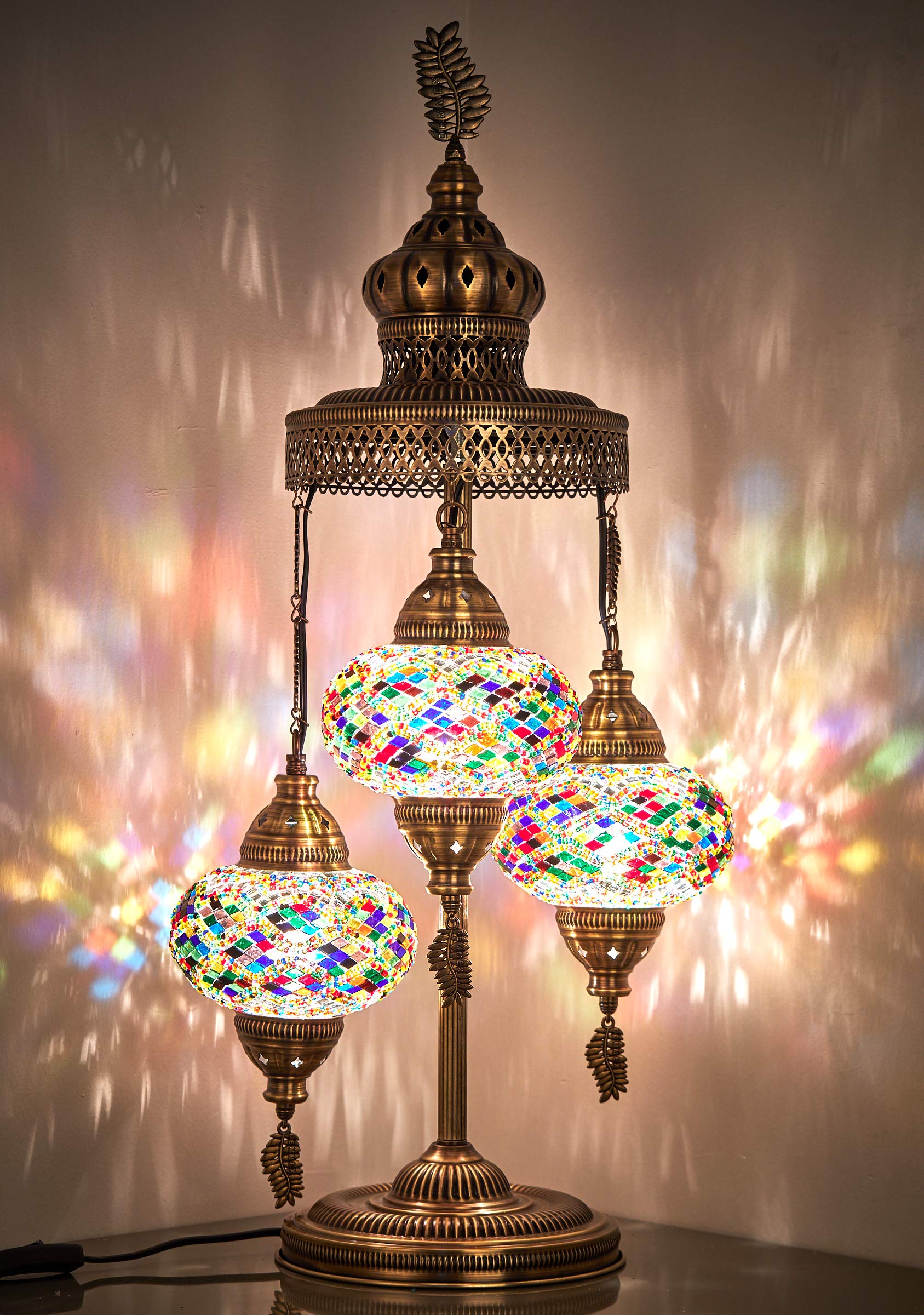 Demmex 2020 Handmade Turkish Moroccan Mosaic Tiffany Lamp - 3 Large Glass Globes, 16 Color Options, 31