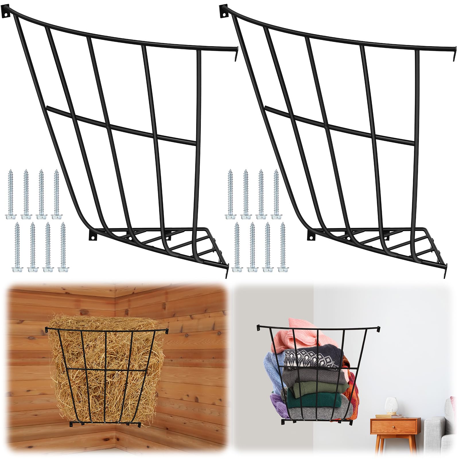 Zonon 2-Pack Metal Corner Hay Rack Feeder for Horses & Livestock - 25.1