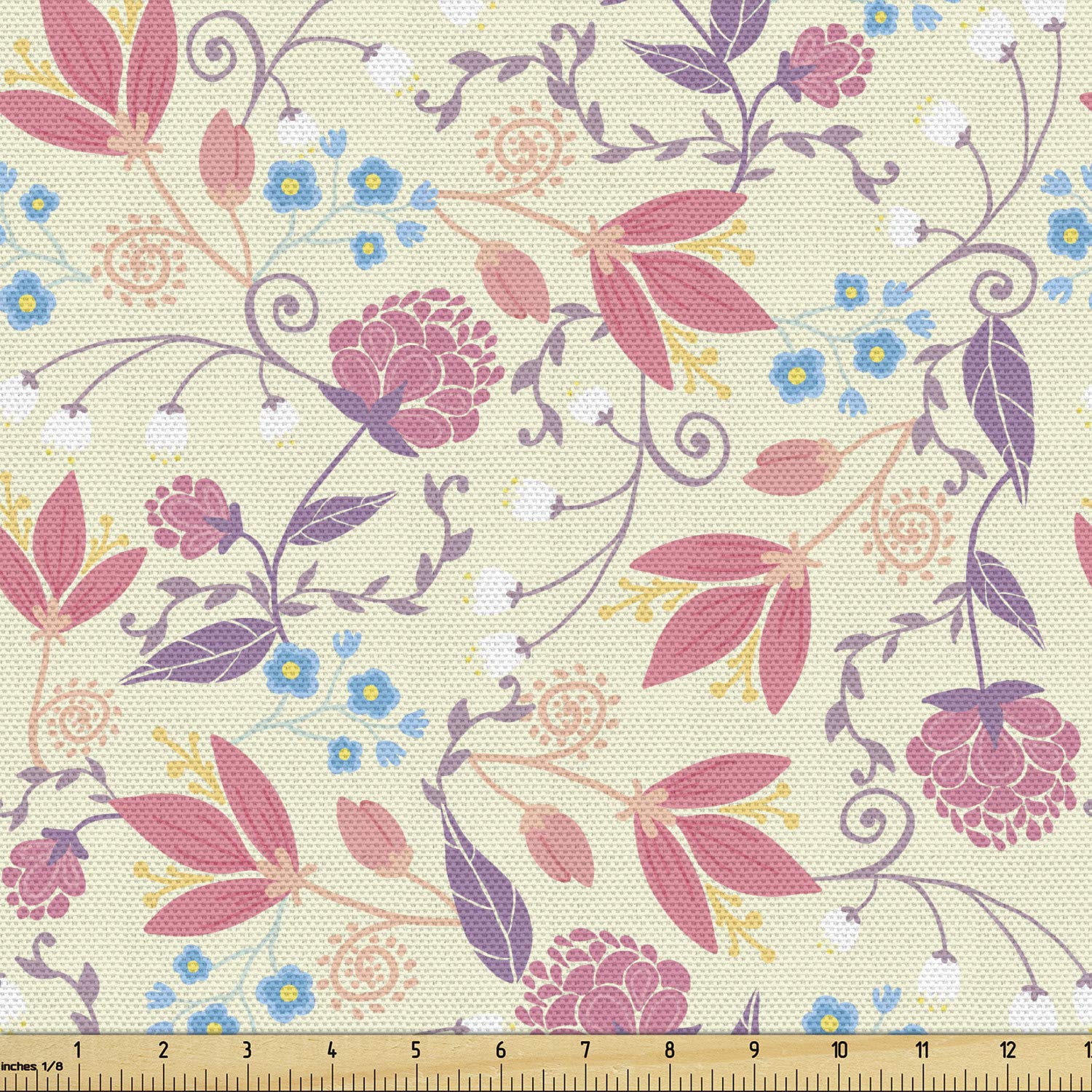 Ambesonne Pastel Floral Fabric by The Yard - Spring Garden Tulip Peony Blossom Design for Upholstery, Curtains & Home Decor | 10 Yards Multicolor Cotton Material | Perfect for DIY Projects, Sewing & Crafting