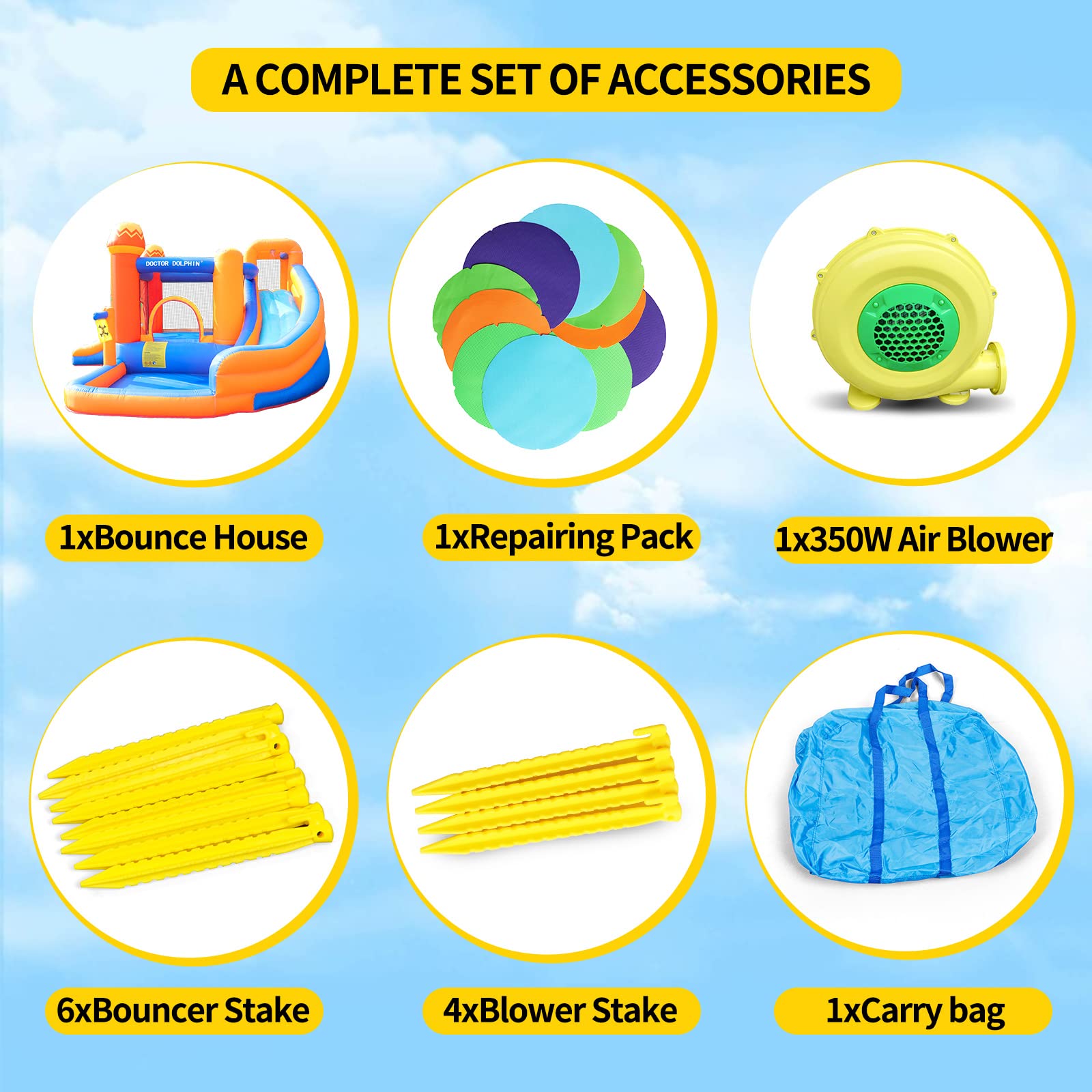 **Doctor Dolphin Inflatable Water Slide for Kids - Bounce House with Blower, Wet & Dry Bouncy Slide & Splash Pool - Outdoor Water Park for Backyard, Birthday Parties & Summer Fun**