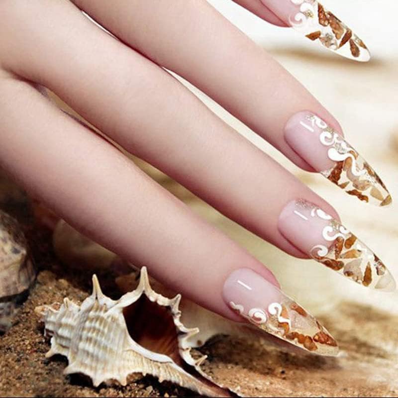 FAMEZA 100Pcs Long Stiletto Sharp False Nails - Clear Claw Full Cover Artificial Nail Tips for Nail Salon (10 Sizes) - Perfect for Halloween, Cosplay, Parties & Special Occasions