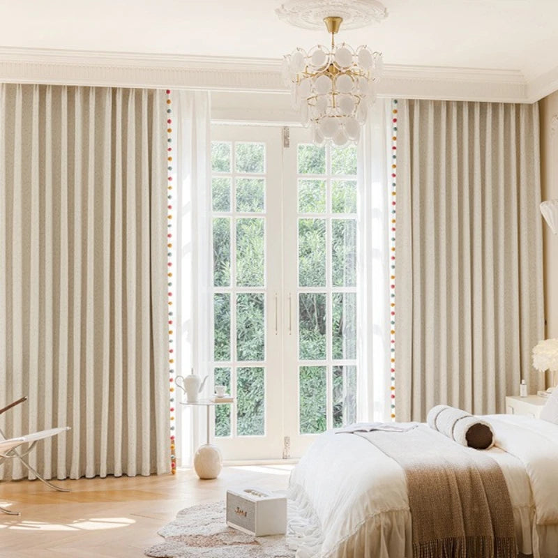 Sylvie Chenille Jacquard Confetti Pom Pom Custom Curtains - Elegant Window Treatment for Living Room, Bedroom & Nursery Decor