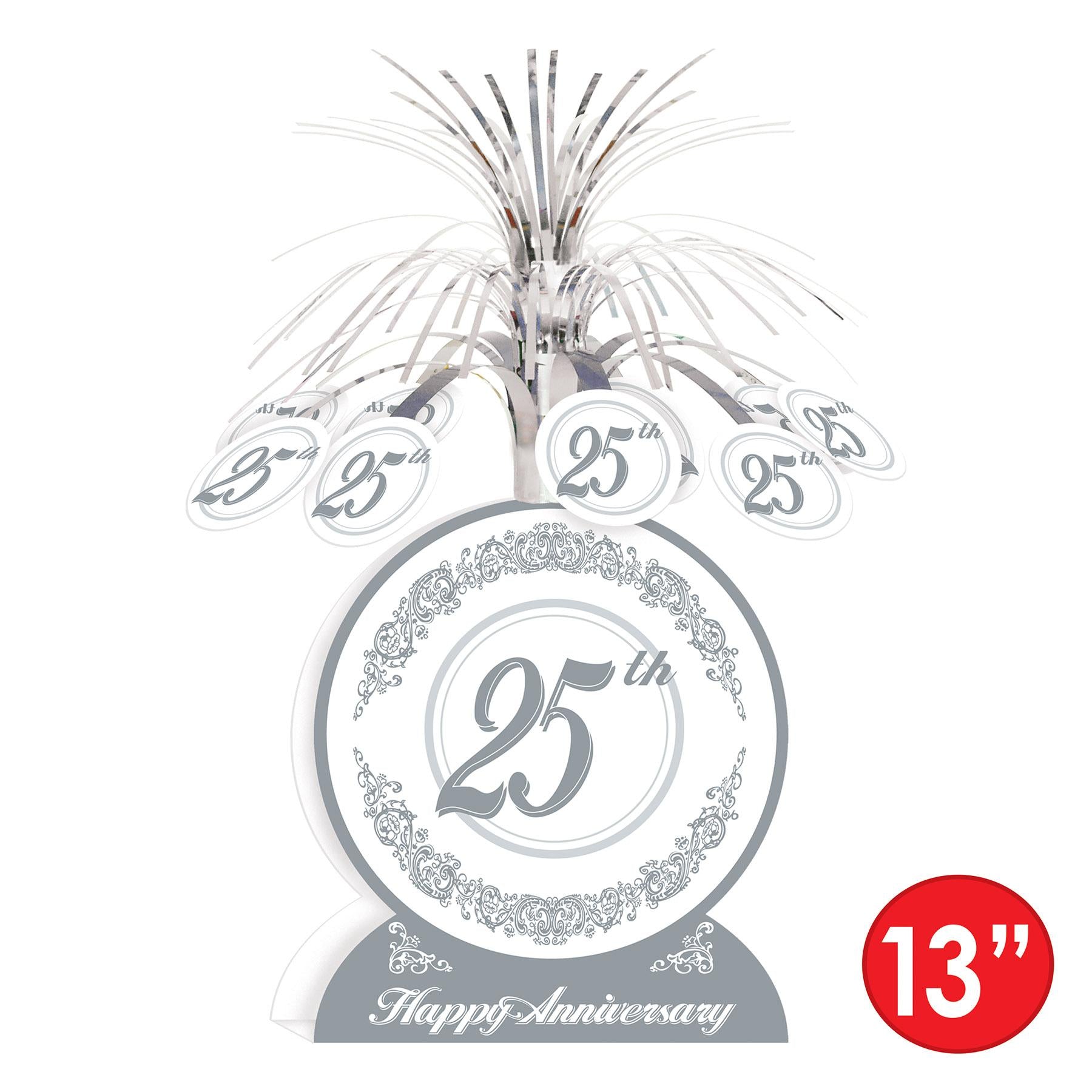 12 Pack Beistle 25th Anniversary Party Decorations - Silver & Black Table Centerpieces for Wedding, Anniversary & Special Events Celebrations