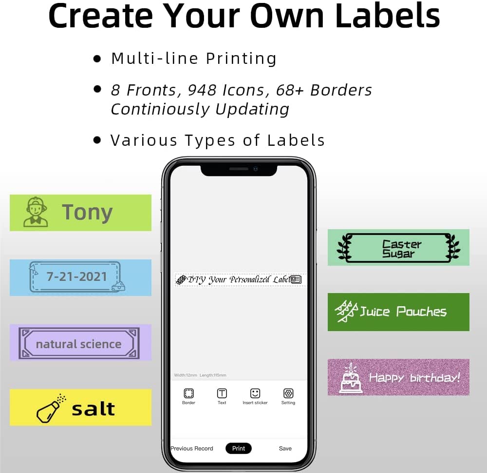 Phomemo P12 Pro Bluetooth Label Printer - Compatible with Plastic, Paper, Iron-on & Satin Ribbon Labels | Inkless Label Maker with Custom Fonts & Symbols | Perfect for Home, Office & Craft Organization