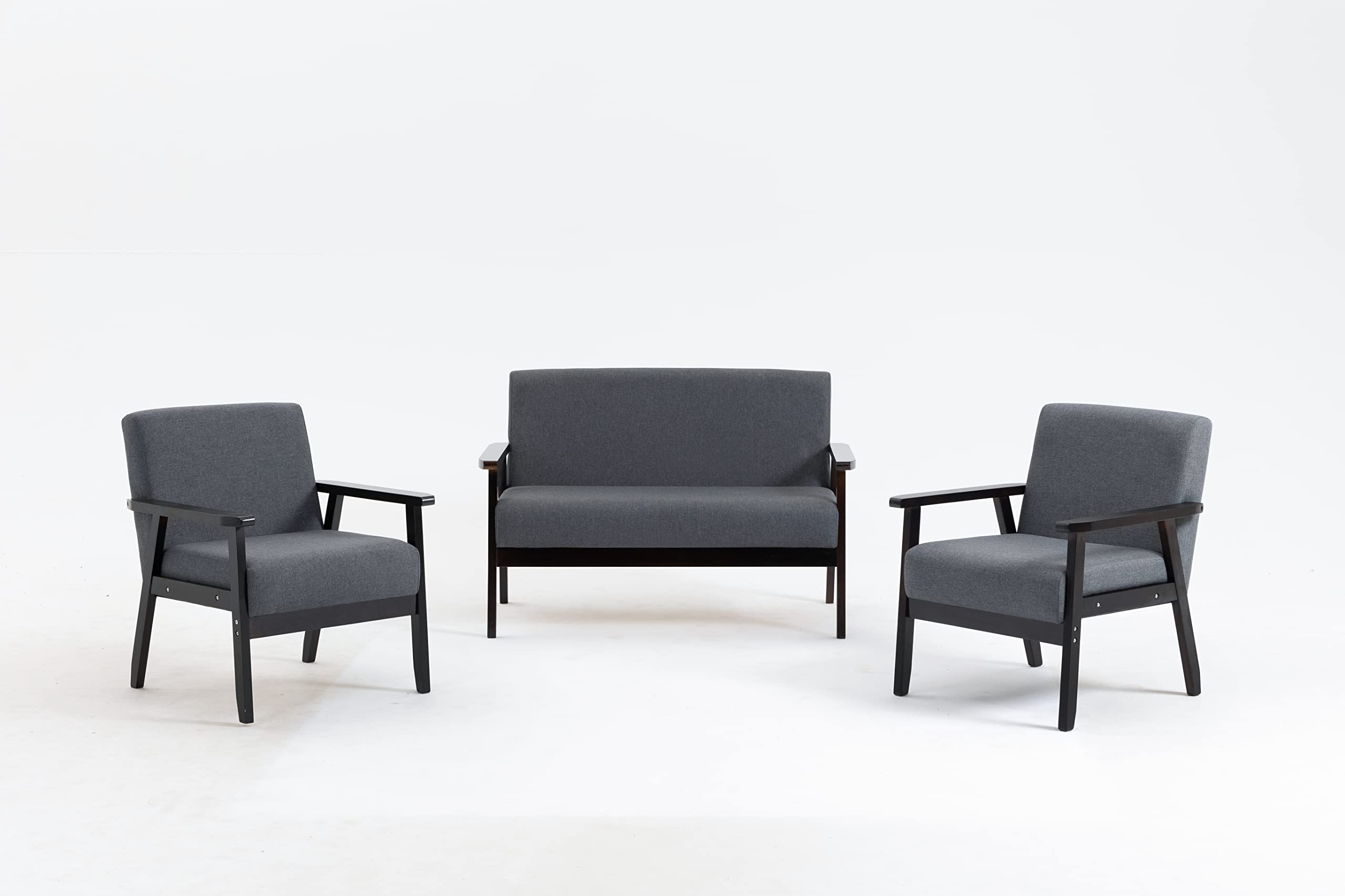 Bahamas Espresso Loveseat and 2 Chair Living Room Set - Modern Sofa Set for Small Spaces, Perfect for Apartments & Cozy Living Rooms - Brown Leather Furniture with Sturdy Wood Frame