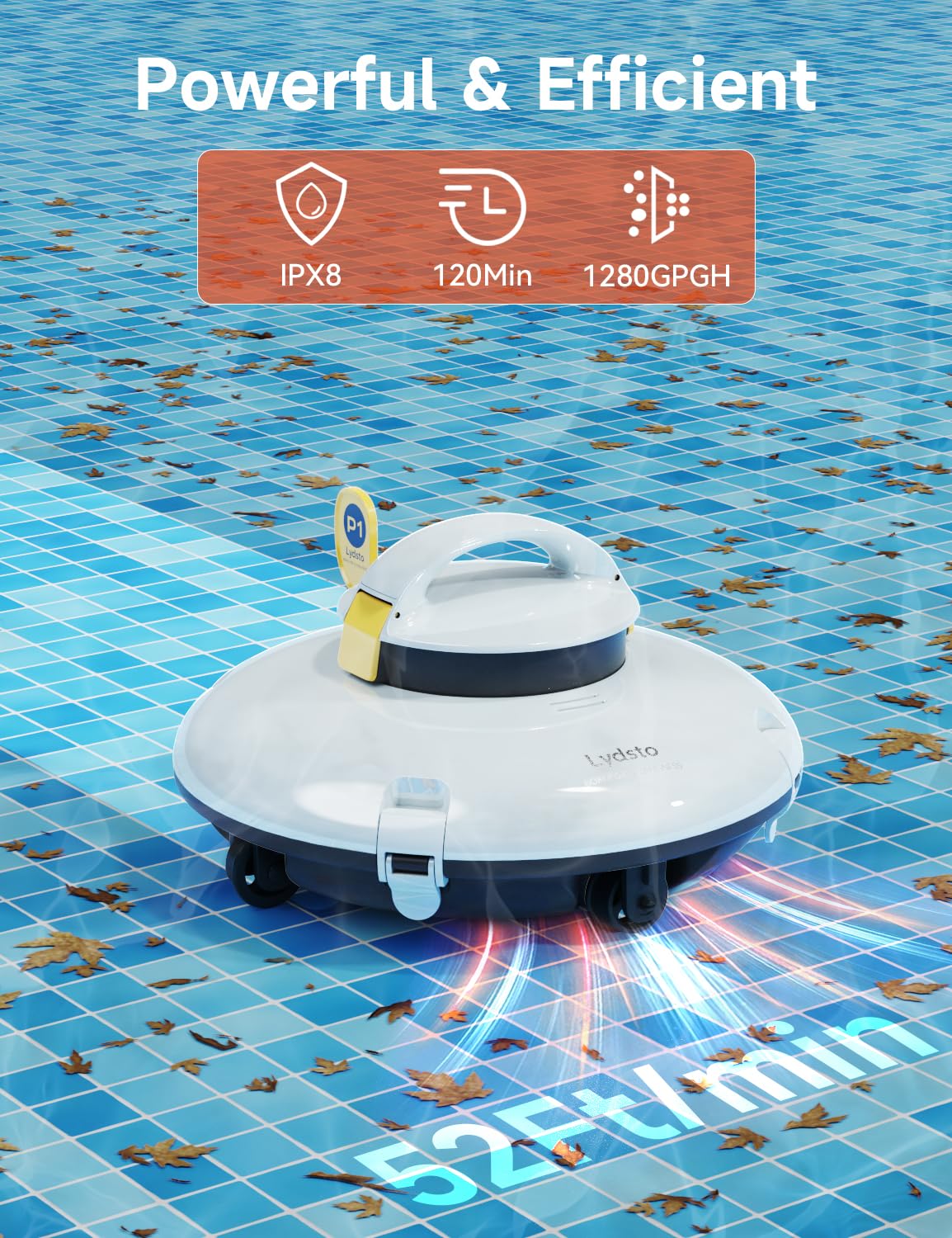 Lydsto Cordless Robotic Pool Cleaner - 120 Minute Runtime Automatic Pool Vacuum for Above Ground Pools, Dual Motor Lightweight Design, Ideal for Flat Pools Up to 1384 Sq.Ft (Yellow) | Perfect for Weekly Pool Maintenance & Seasonal Cleaning