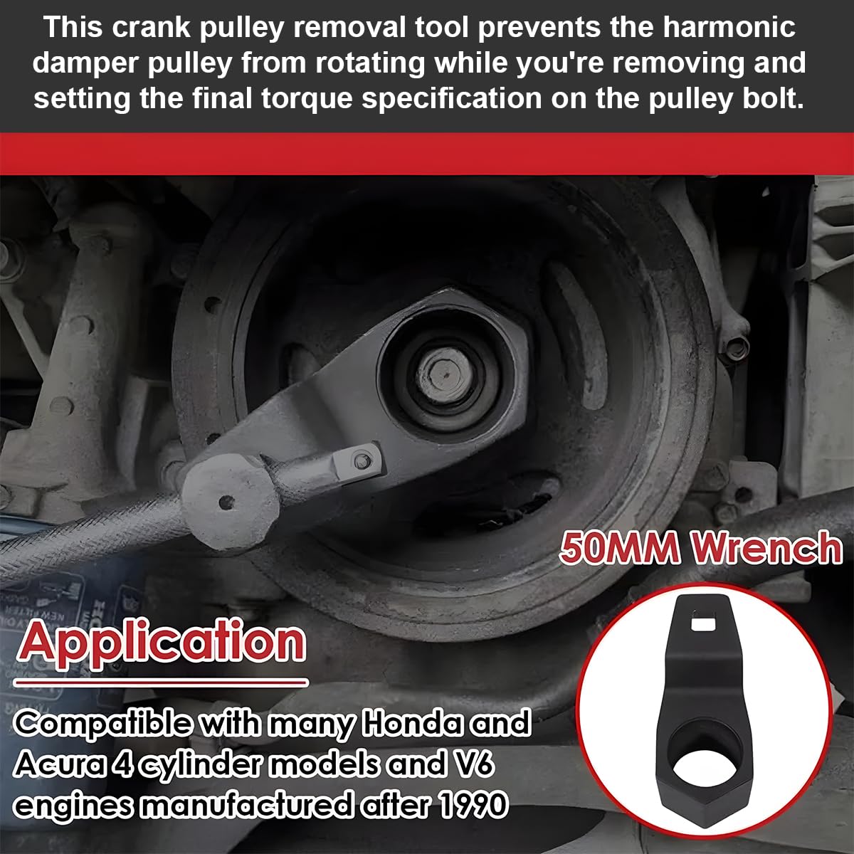 19mm Harmonic Balancer Socket & 50mm Crankshaft Pulley Wrench Tool Kit - Professional Car Crankshaft Pulley Removal Tool for A-cura Engines | Automotive Repair Accessories | Perfect for DIY Mechanics & Professional Garage Use