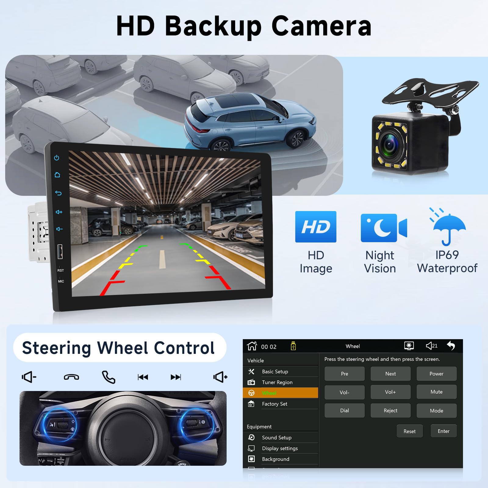 Hodozzy 9 Inch Single Din Car Stereo with Wireless CarPlay & Android Auto - Touch Screen Bluetooth Head Unit, FM Radio, USB, EQ, MirrorLink + Backup Camera | Perfect for Hands-Free Calling, Music Streaming & Safe Parking