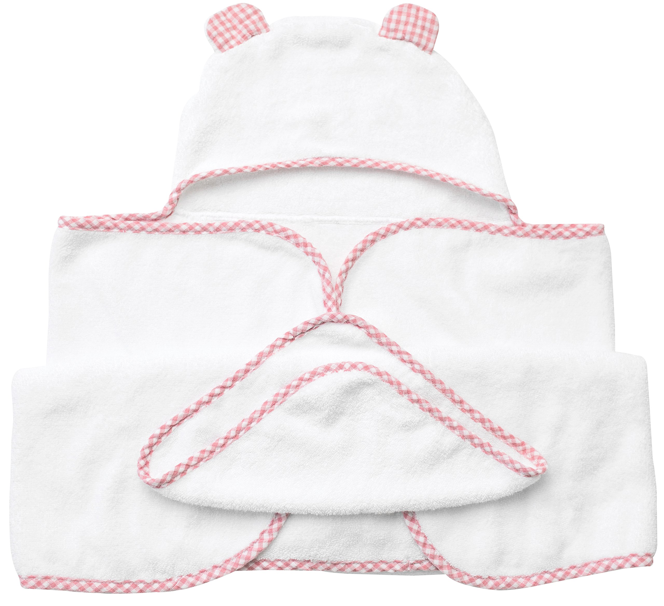 Channing & Yates Premium Organic Bamboo Viscose Hooded Baby Towel & Washcloth Set - Soft Absorbent Newborn Bath Towel with Hood (Pink) - Perfect for Baby Showers, Bath Time & Spa Days