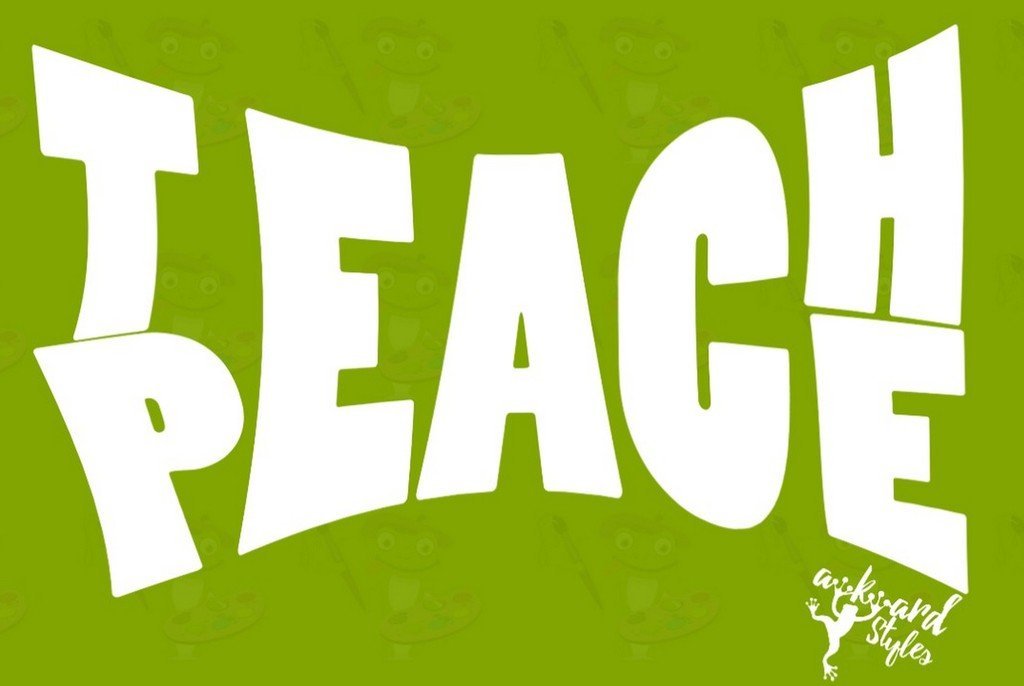 Women's Teach Peace Graphic T-Shirt - White Love Shirt with Free Bookmark - Casual Wear for Peace Activists & Teachers