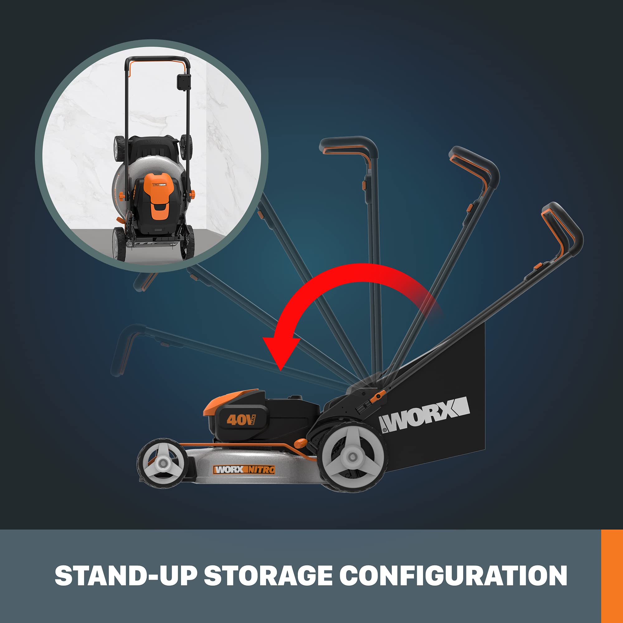 WORX WG751.3 40V Cordless Lawn Mower with 2x 4.0Ah Batteries - 20 Inch Cutting Width, Power Share Compatible (Black/Orange) - Perfect for Medium to Large Yards, Landscaping & Professional Lawn Care