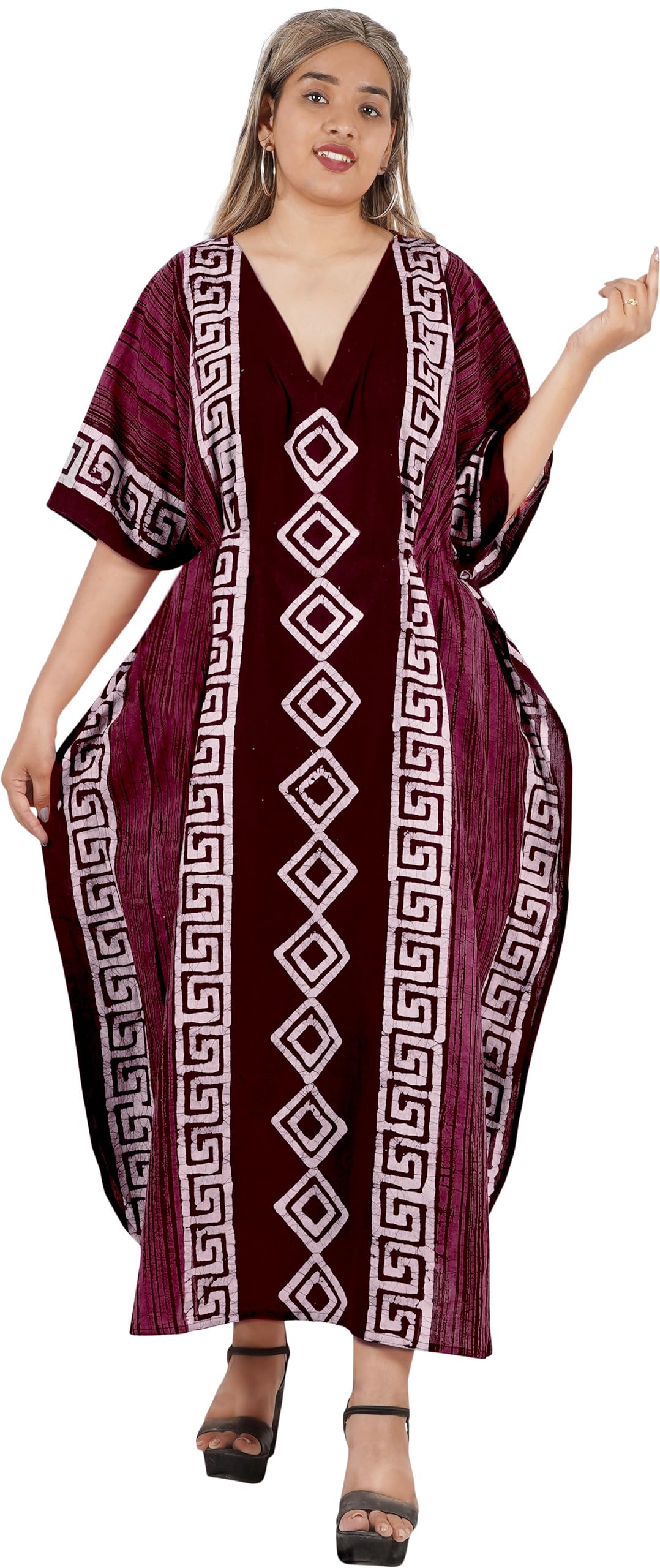 LA LEELA Women's Kaftan Maxi Dress - Loose Fit Bohemian Beach Cover Up, Summer Casual Long Dress with Pockets for Vacation, Pool Party & Lounge Wear