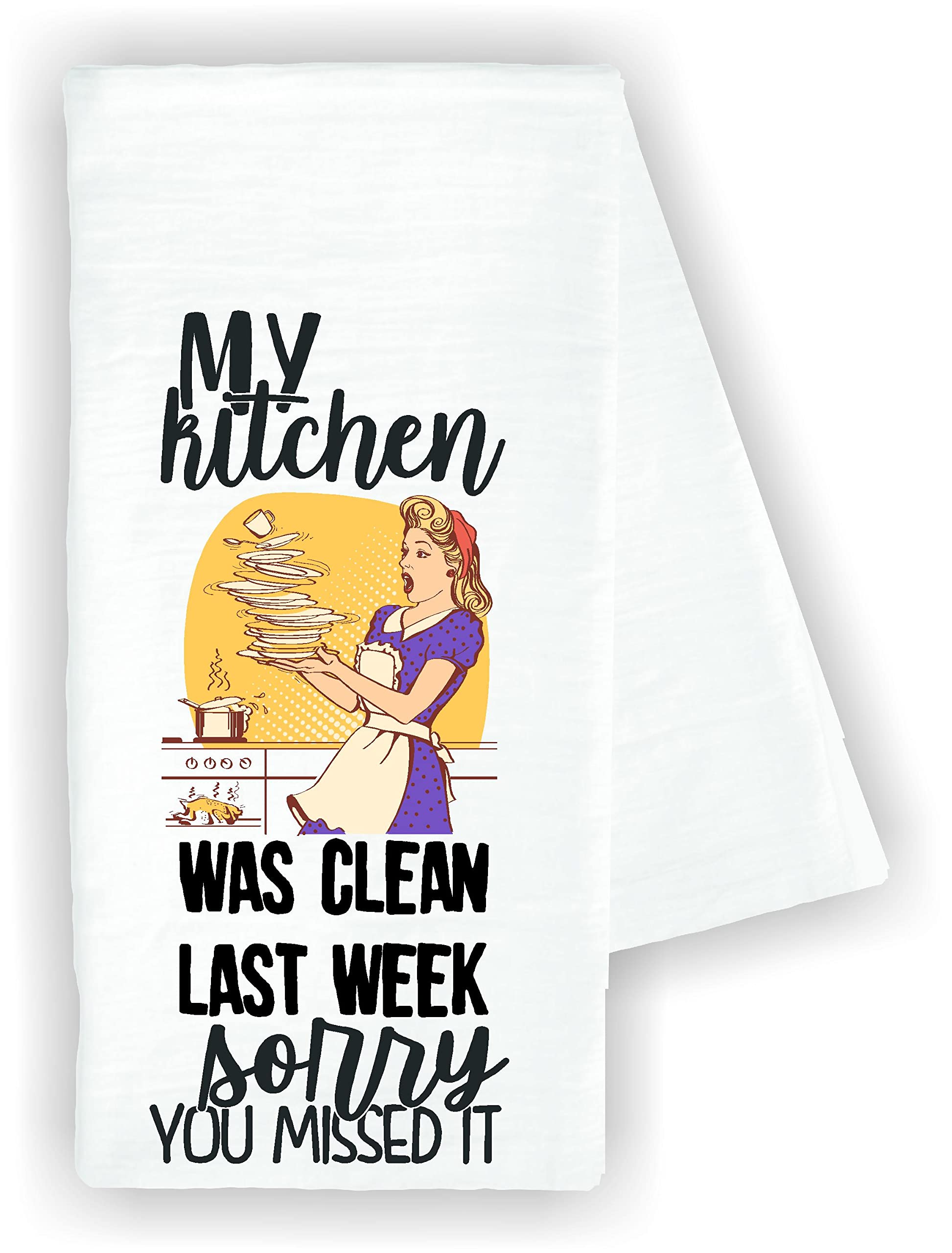 Funny Vintage Lady Kitchen Dish Towel - My Kitchen Was Clean Sorry You Missed It #2 - Cute Kitchen Decor & Drying Cloth - 100% Cotton - Perfect for Dish Drying, Decor & Gifts