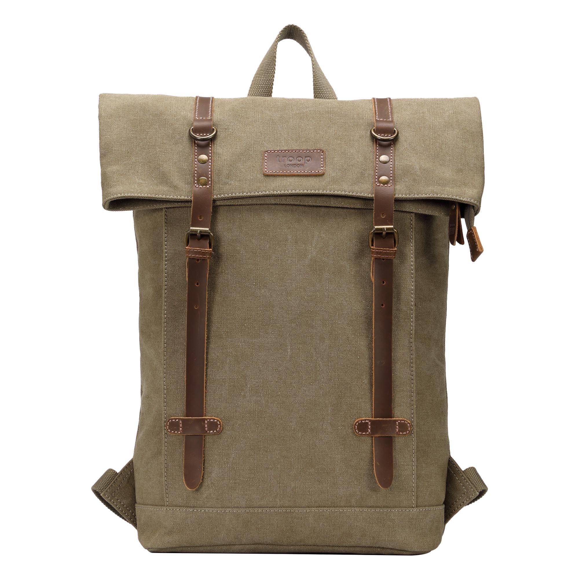 TRP0425 Troop London Heritage Canvas 15 Inch Laptop Backpack - Waterproof Smart Casual Daypack with Foldable Top for Work, School & Travel | Durable Business & College Backpack